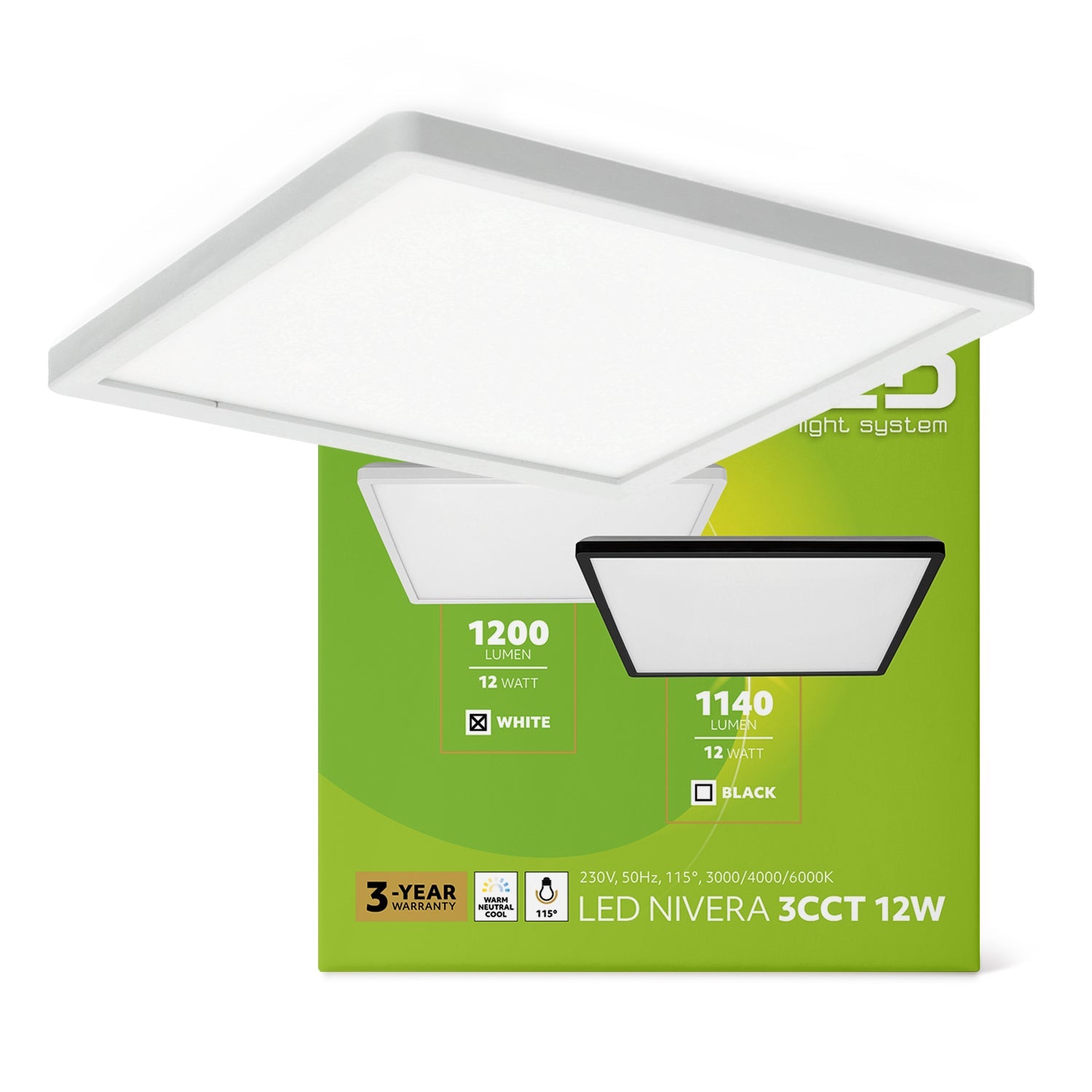 Plafon LED 12W kwadratowy IP54 lampa sufitowa 3 barwy światła 3000K/4000K/6000K - LAITICA