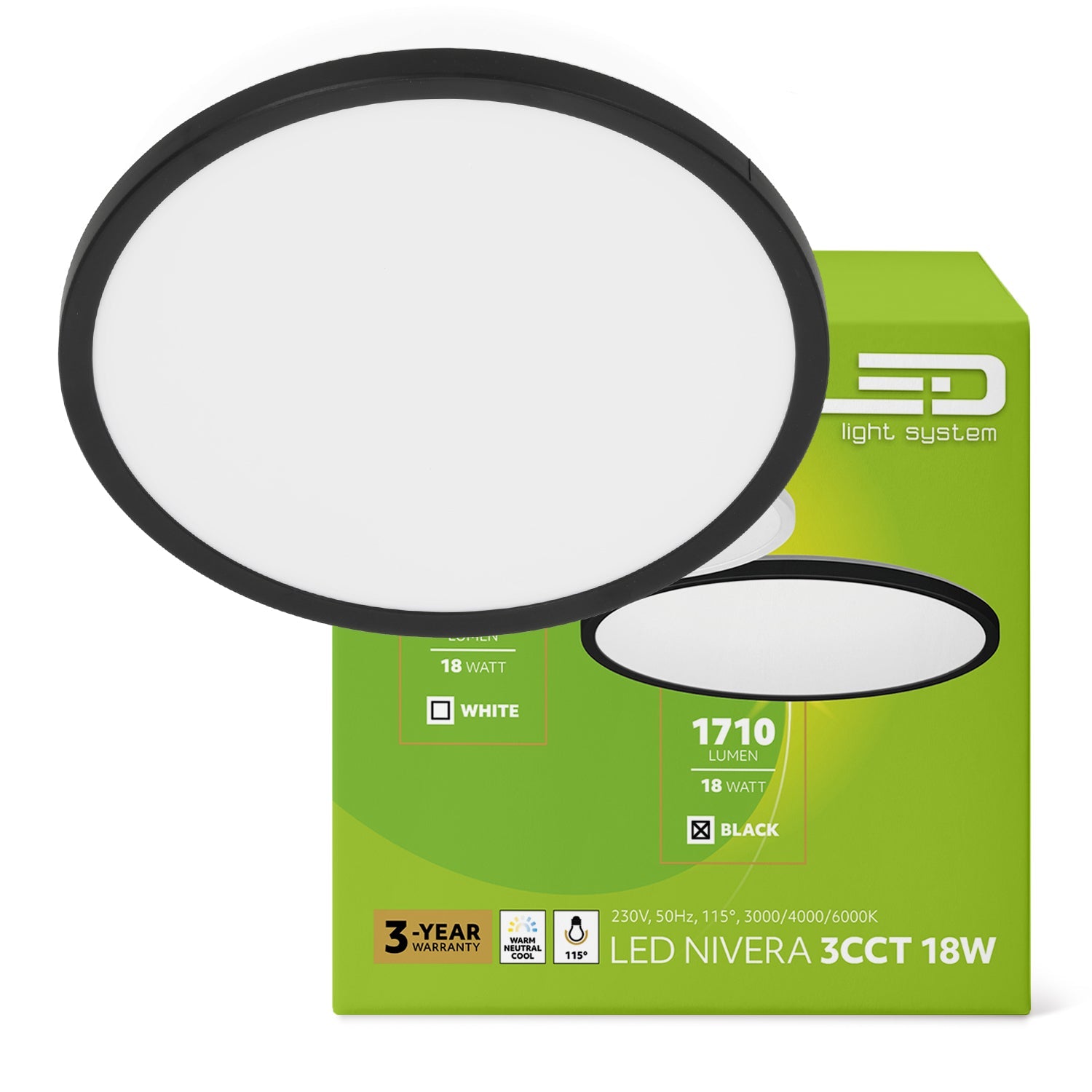 Plafon LED 18W IP54 lampa sufitowa 3 barwy światła 3000K/4000K/6000K - LAITICA