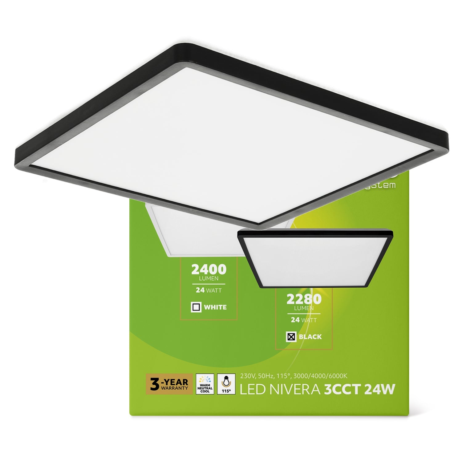 Plafon LED 24W kwadratowy IP54 – 3 barwy światła | Nowoczesna lampa sufitowa LED - LAITICA