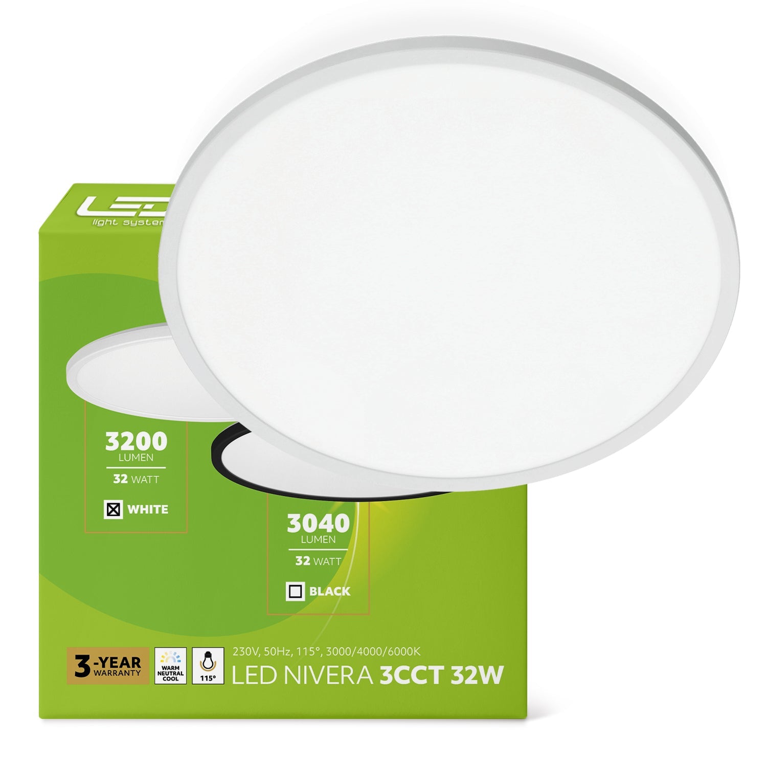 Plafon LED 32W IP54 lampa sufitowa hermetyczna 3 barwy światła 3000K/4000K/6000K - LAITICA