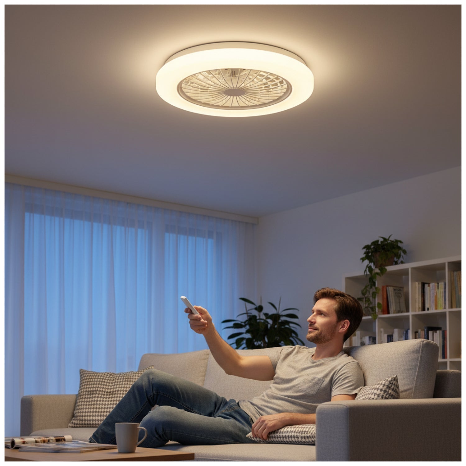 Plafon LED z wentylatorem i pilotem 24W + 15W – zmienna barwa światła 3CCT, tryb lato/zima - biały - LAITICA