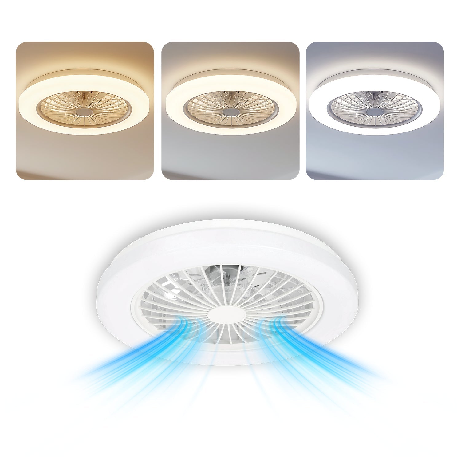 Plafon LED z wentylatorem i pilotem 24W + 15W – zmienna barwa światła 3CCT, tryb lato/zima - biały - LAITICA