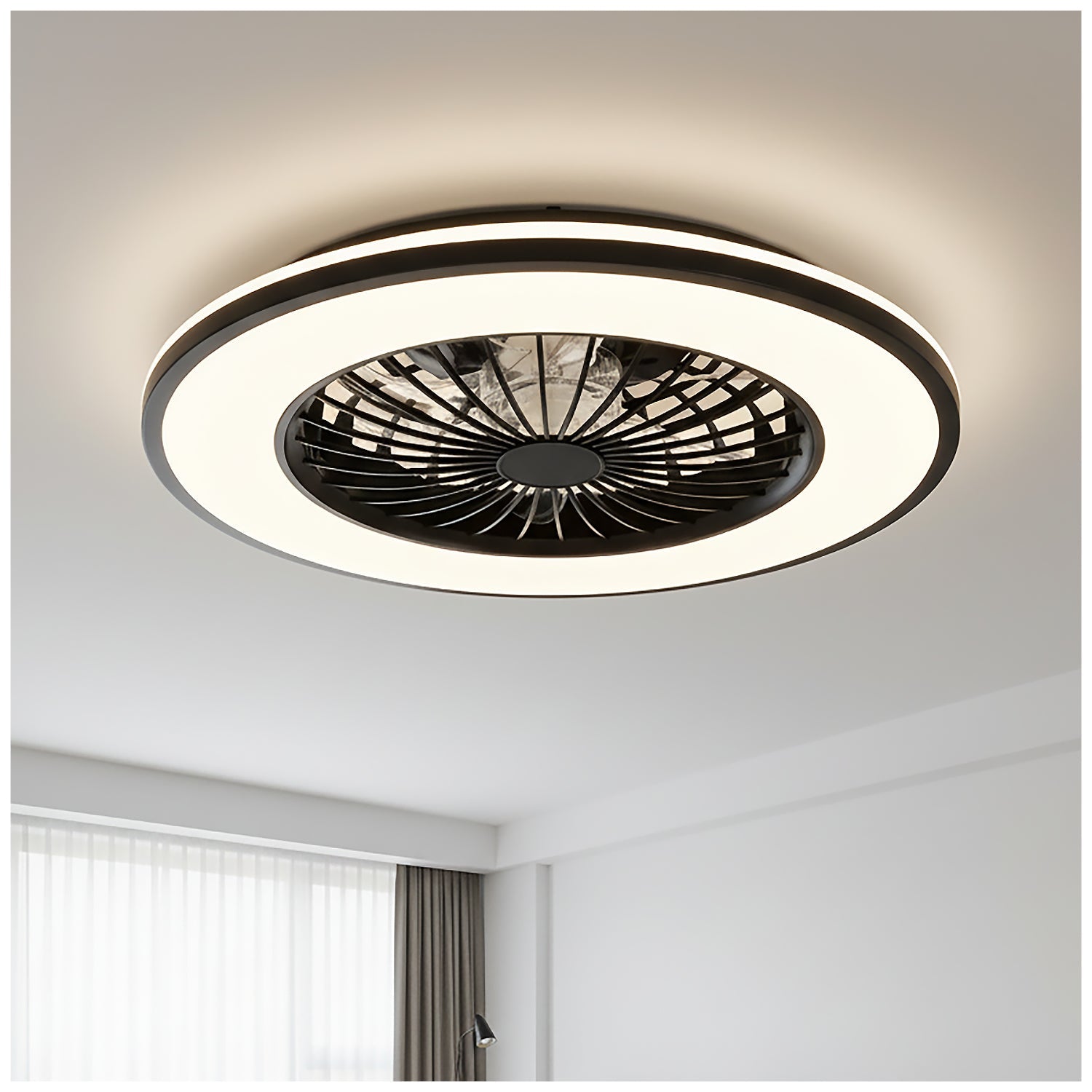 Plafon LED z wentylatorem i pilotem 48W + 15W 3CCT – widok z dołu