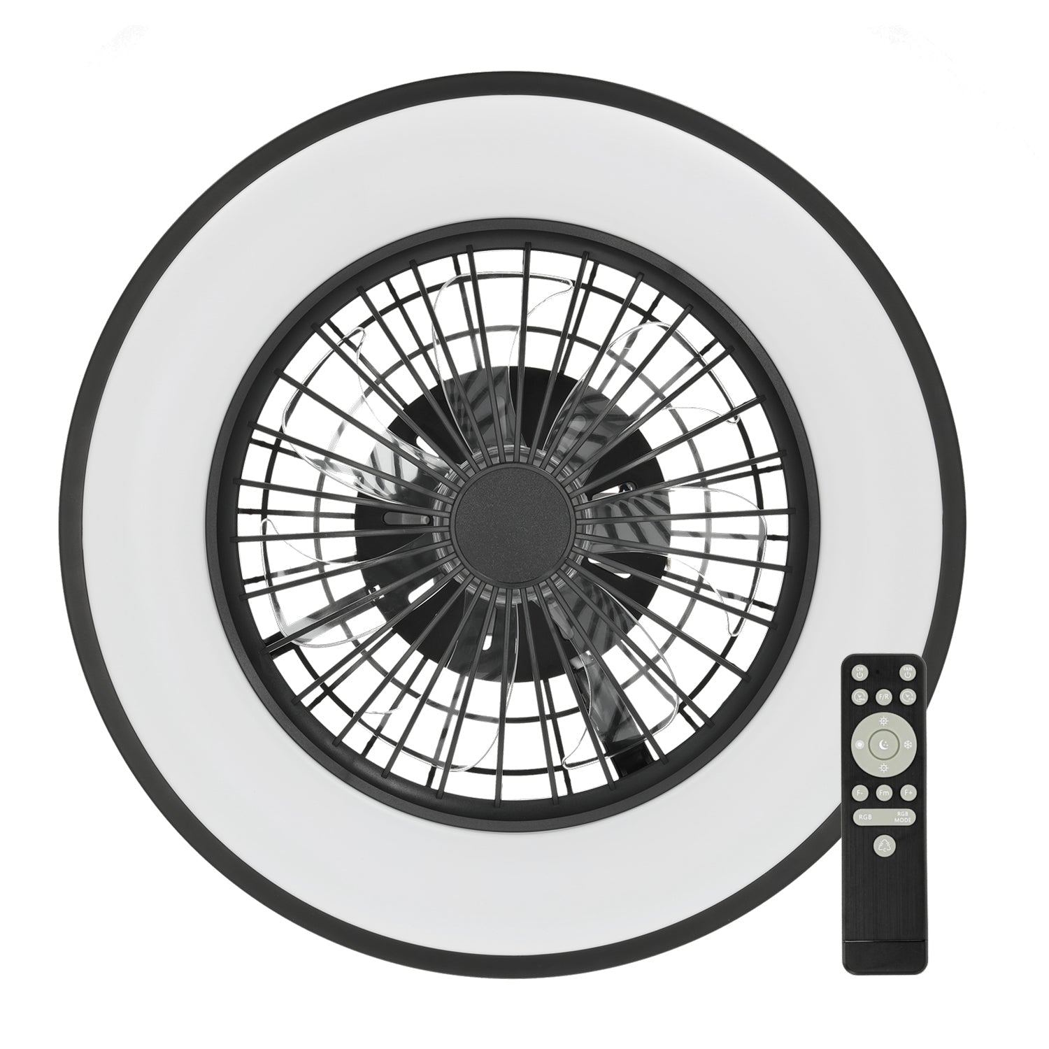 Plafon LED z wentylatorem i pilotem 48W – 3CCT + RGB, wiatrak sufitowy, tryb lato/zima, czarny - LAITICA