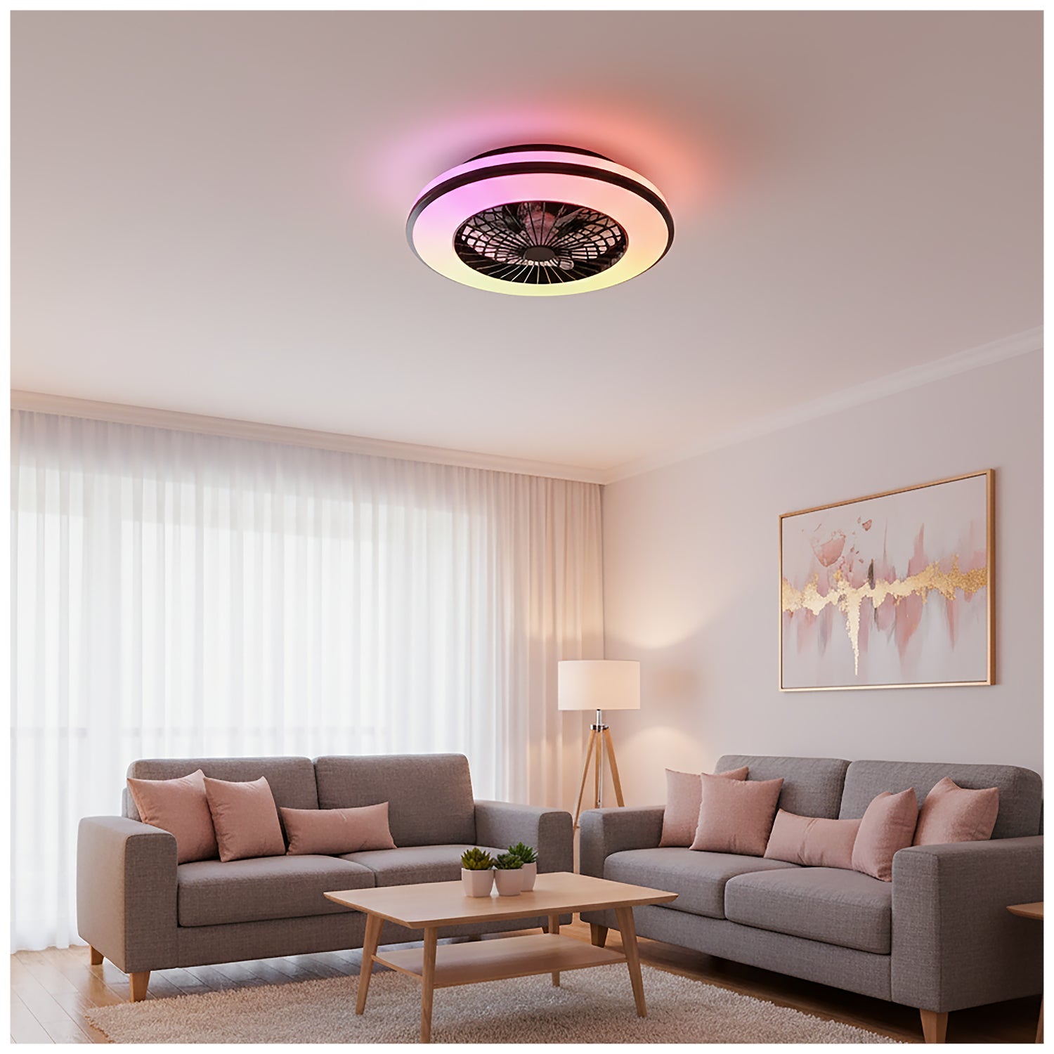 Plafon LED z wentylatorem i pilotem 48W – 3CCT + RGB, wiatrak sufitowy, tryb lato/zima, czarny - LAITICA