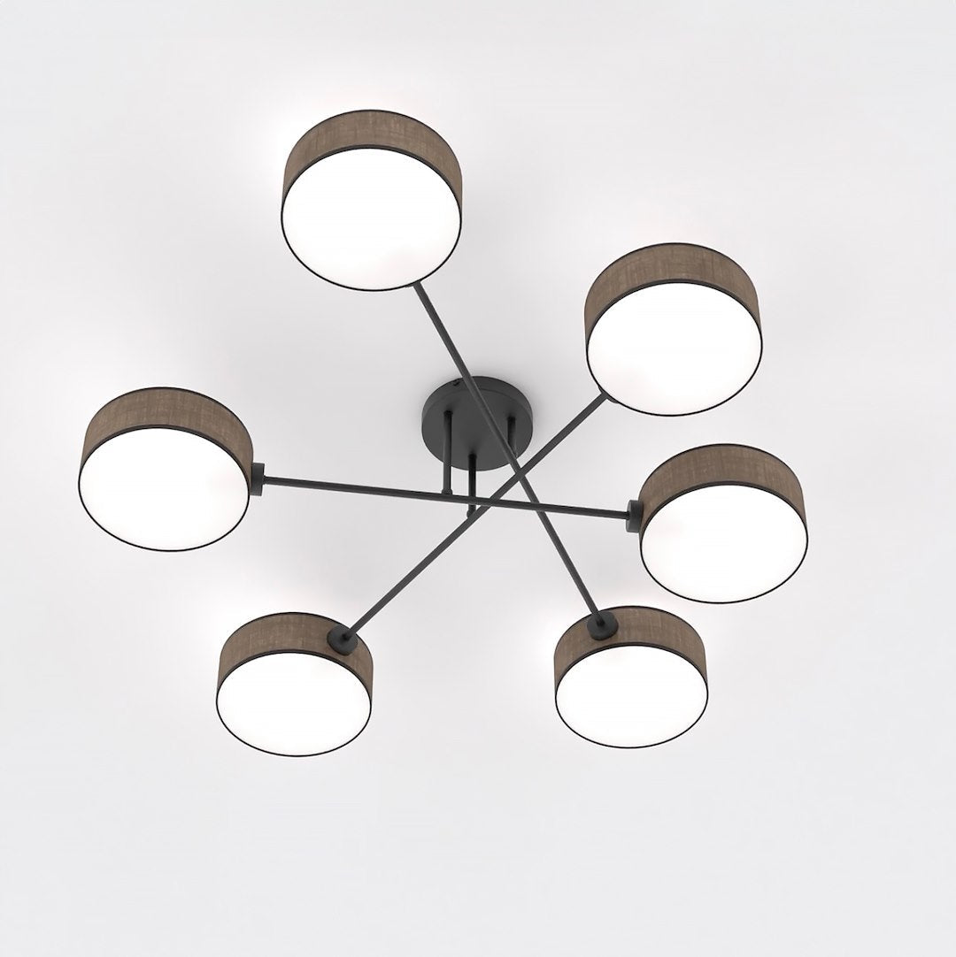Plafon Sufitowy Japandi Brązowy 6 Ramion – Nowoczesny Sputnik - LAITICA