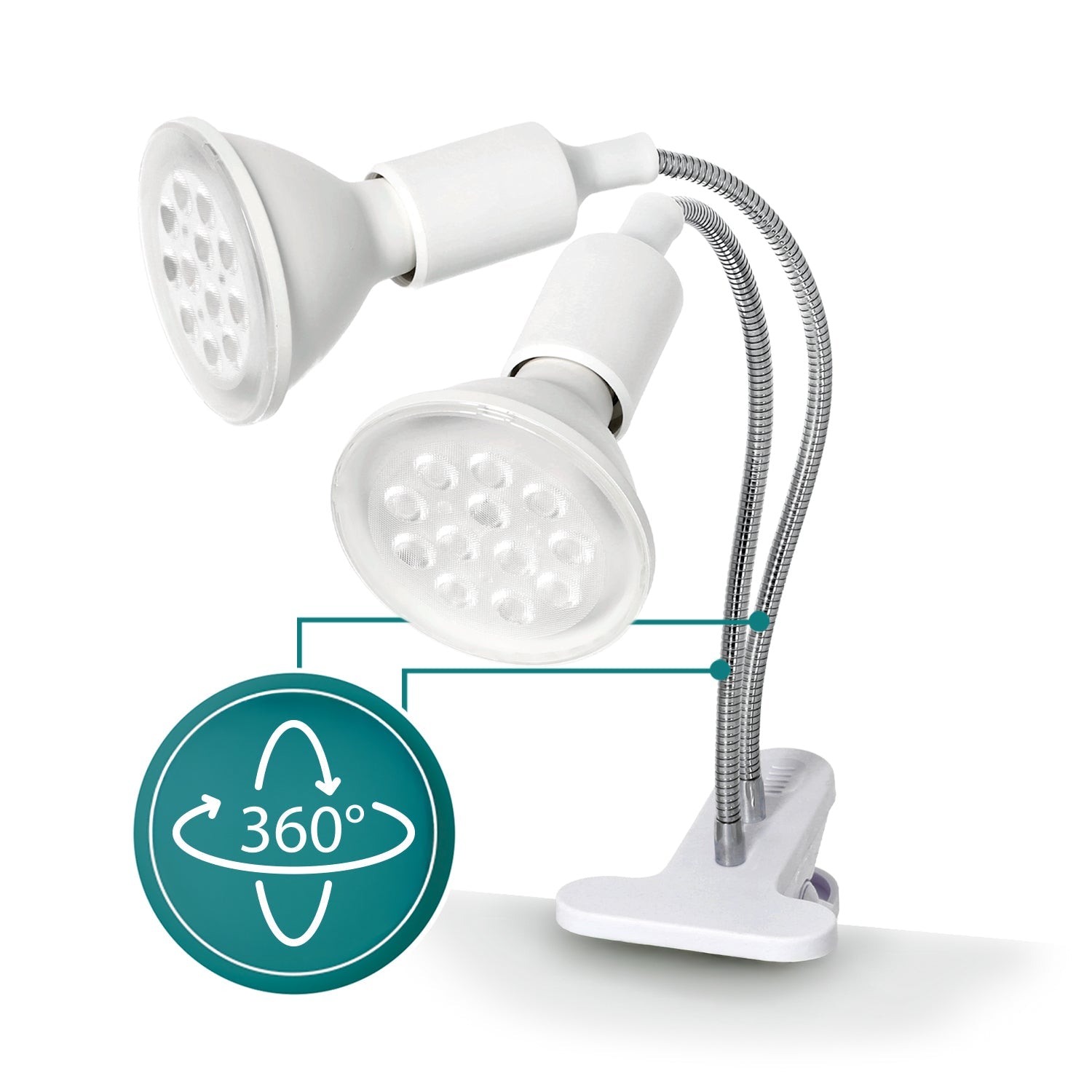 Podwójna lampa do roślin 2xE27 na klips – uchwyt na dwie żarówki, biała - LAITICA