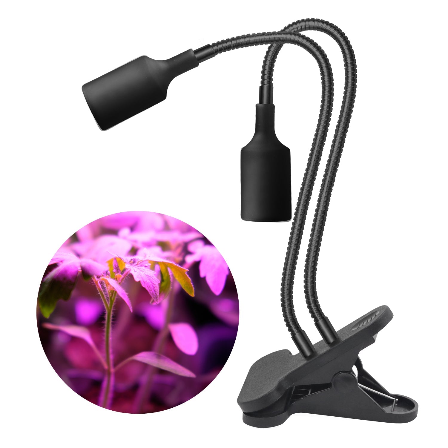 Podwójna lampa do roślin E27 na klips – uchwyt na dwie żarówki, czarna - LAITICA