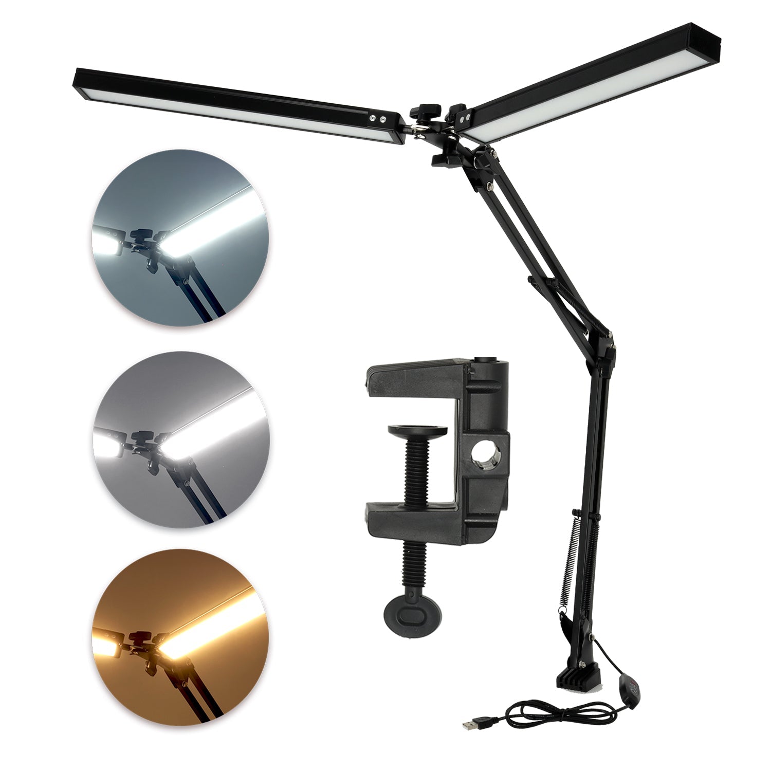 Podwójna Lampka Biurkowa Regulowana 28W Czarna Kreślarska Regulacja Barwy - LAITICA