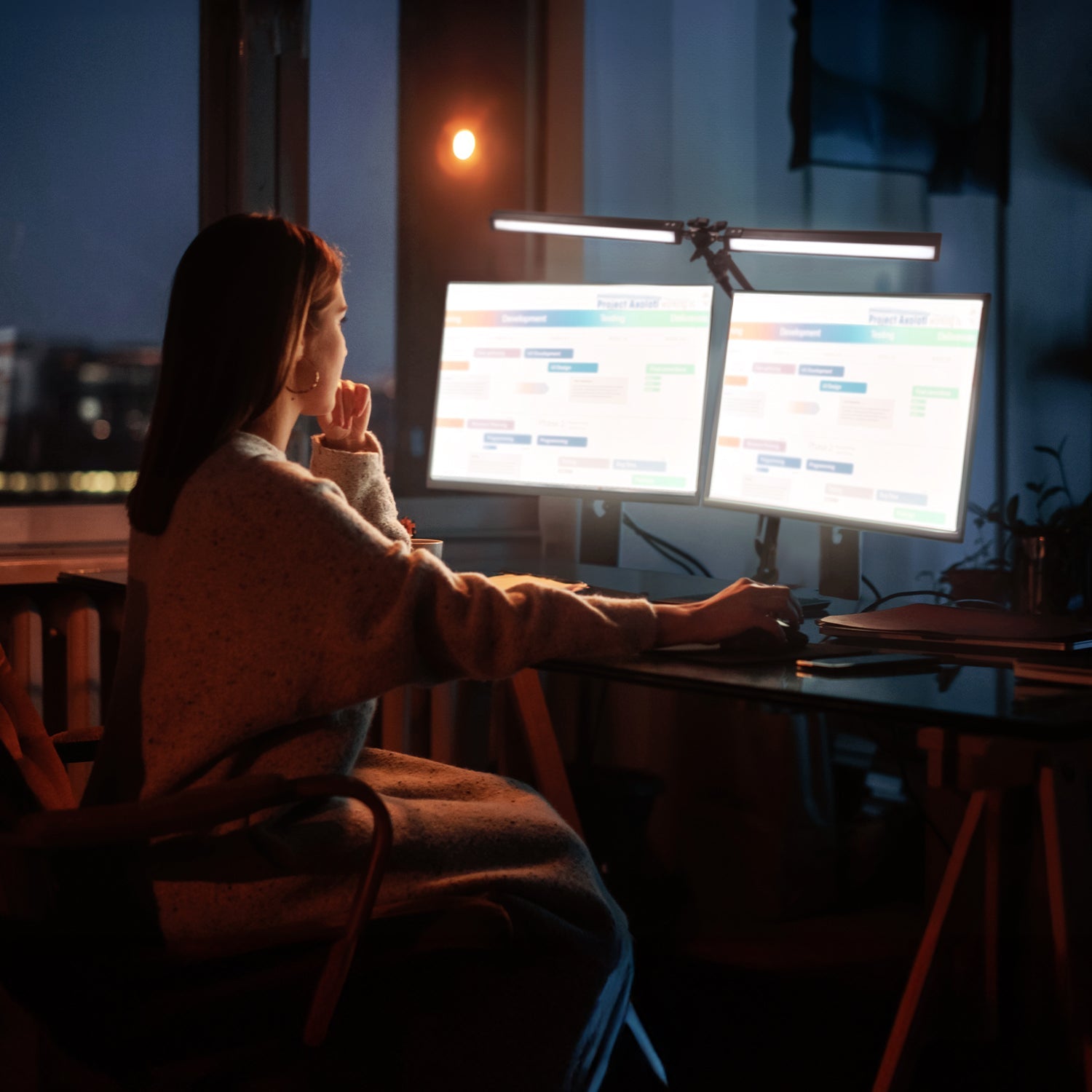 Podwójna Lampka Biurkowa Regulowana 28W Czarna Kreślarska Regulacja Barwy - LAITICA