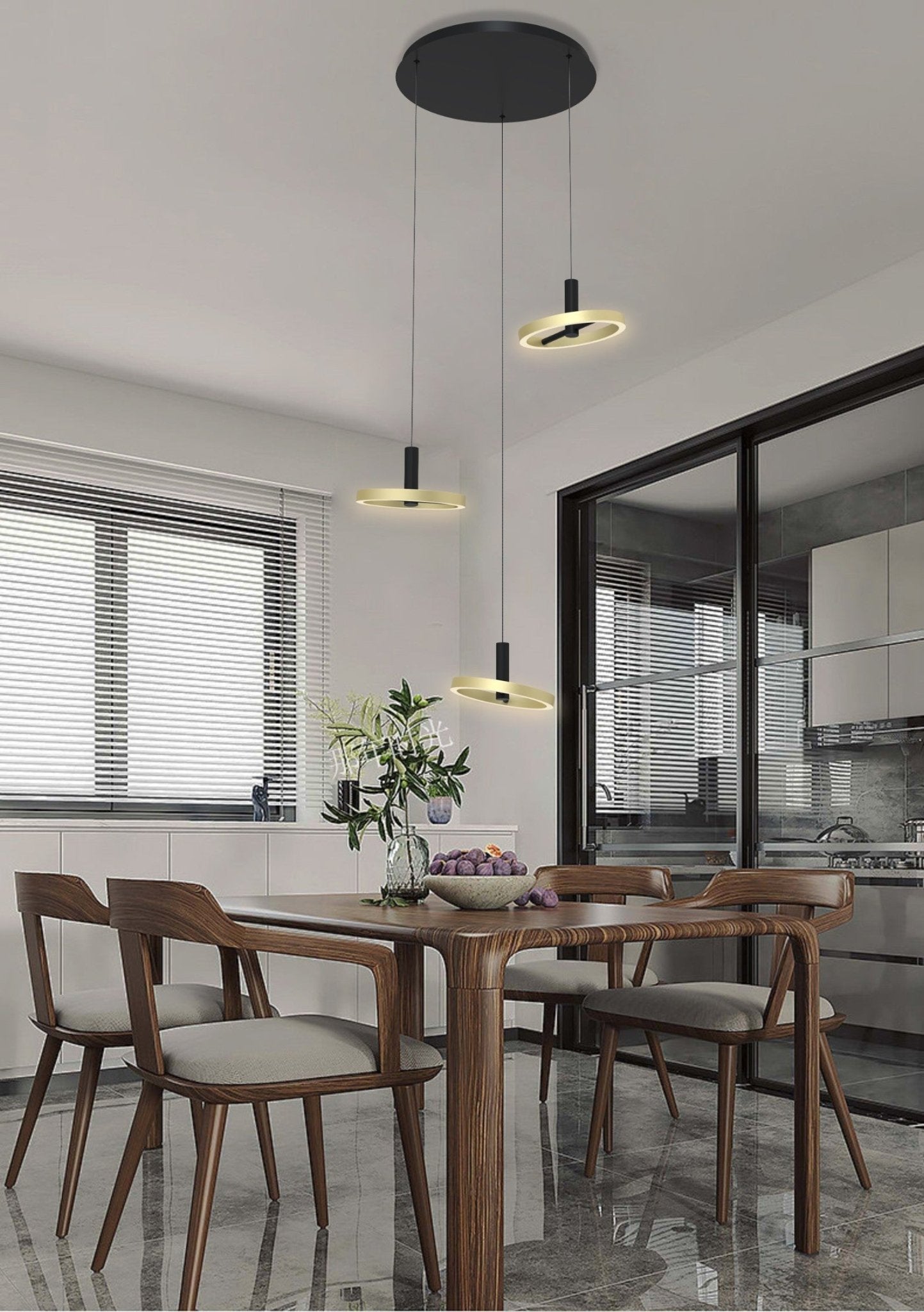 Potrójna lampa wisząca MALTA dekoracyjna 3000K złote okręgi LED sufitowa - LAITICA