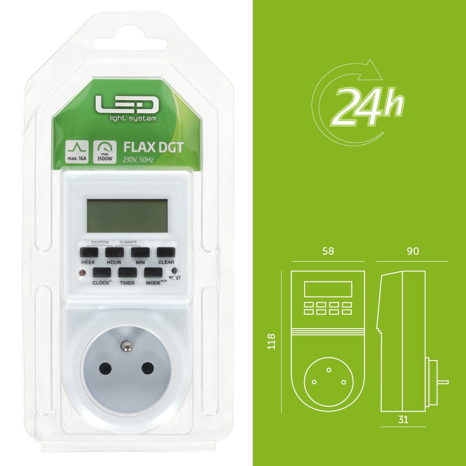 Programator Elektroniczny Czasowy do Gniazdka TIMER Wyświetlacz Wyłącznik - LAITICA