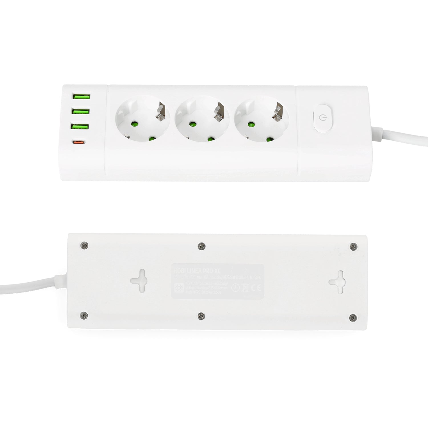 Przedłużacz 3 gniazda 230V z USB i USB - C 3250W 16A z wyłącznikiem biały - LAITICA