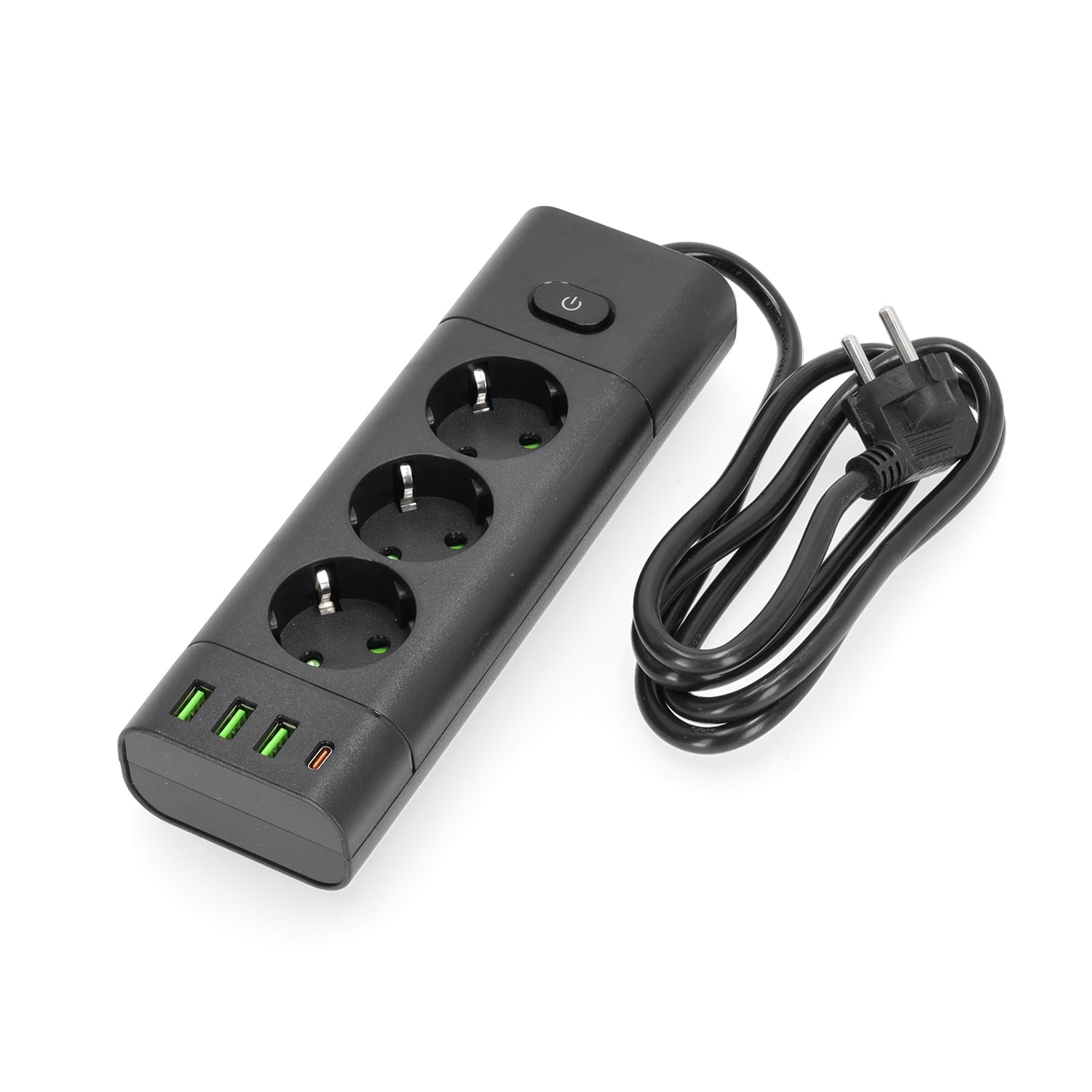Przedłużacz 3 gniazda 230V z USB i USB - C 3250W 16A z wyłącznikiem czarny - LAITICA