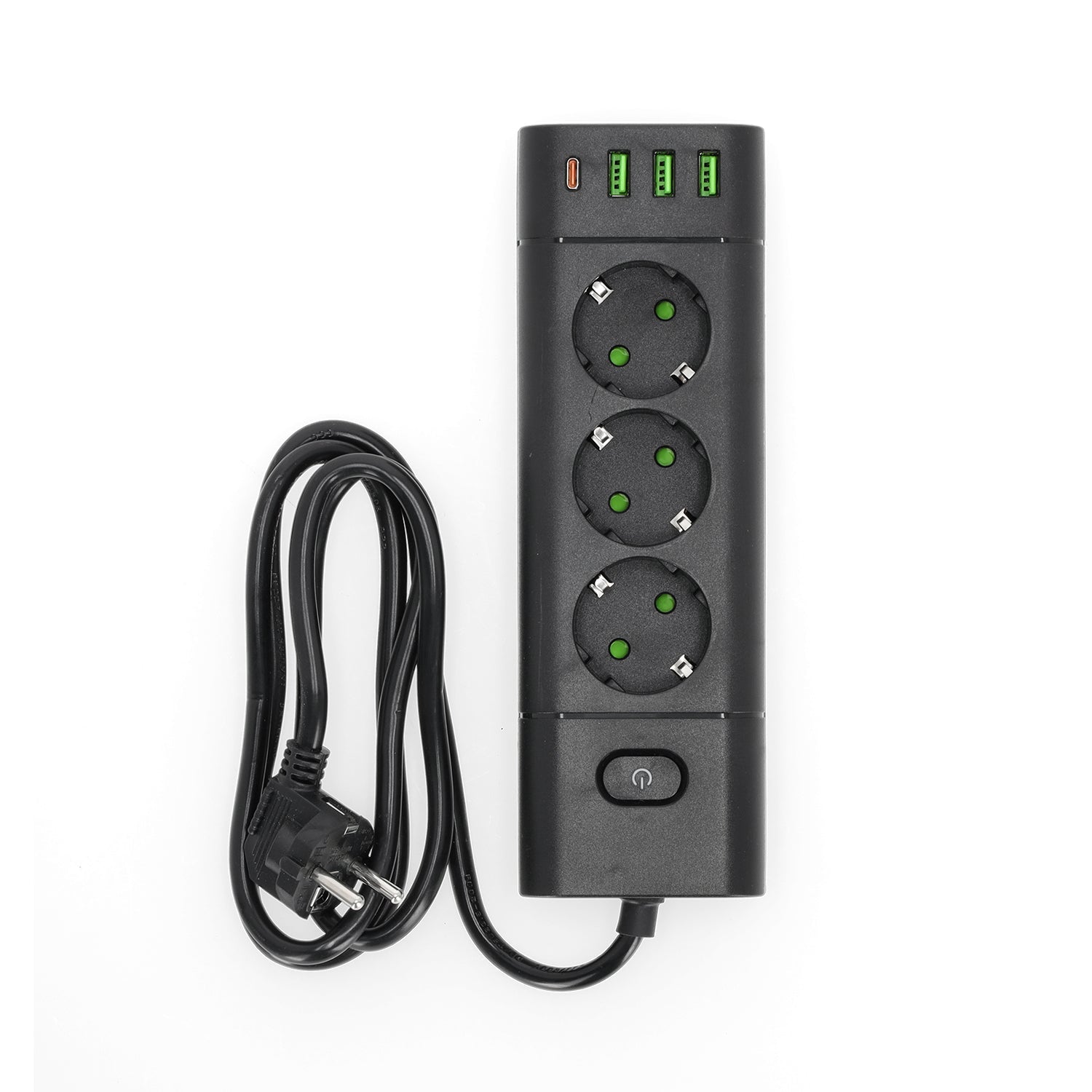 Przedłużacz 3 gniazda 230V z USB i USB - C 3250W 16A z wyłącznikiem czarny - LAITICA