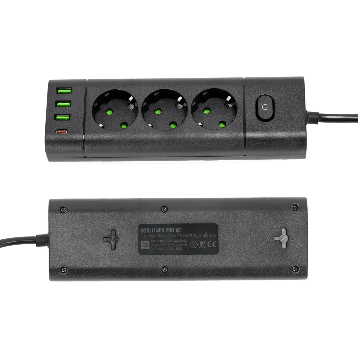 Przedłużacz 3 gniazda 3m 230V z USB i USB - C 3250W 16A z wyłącznikiem czarny - LAITICA