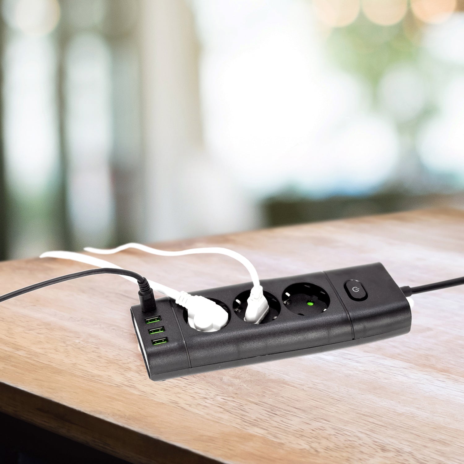 Przedłużacz 3 gniazda 3m 230V z USB i USB - C 3250W 16A z wyłącznikiem czarny - LAITICA