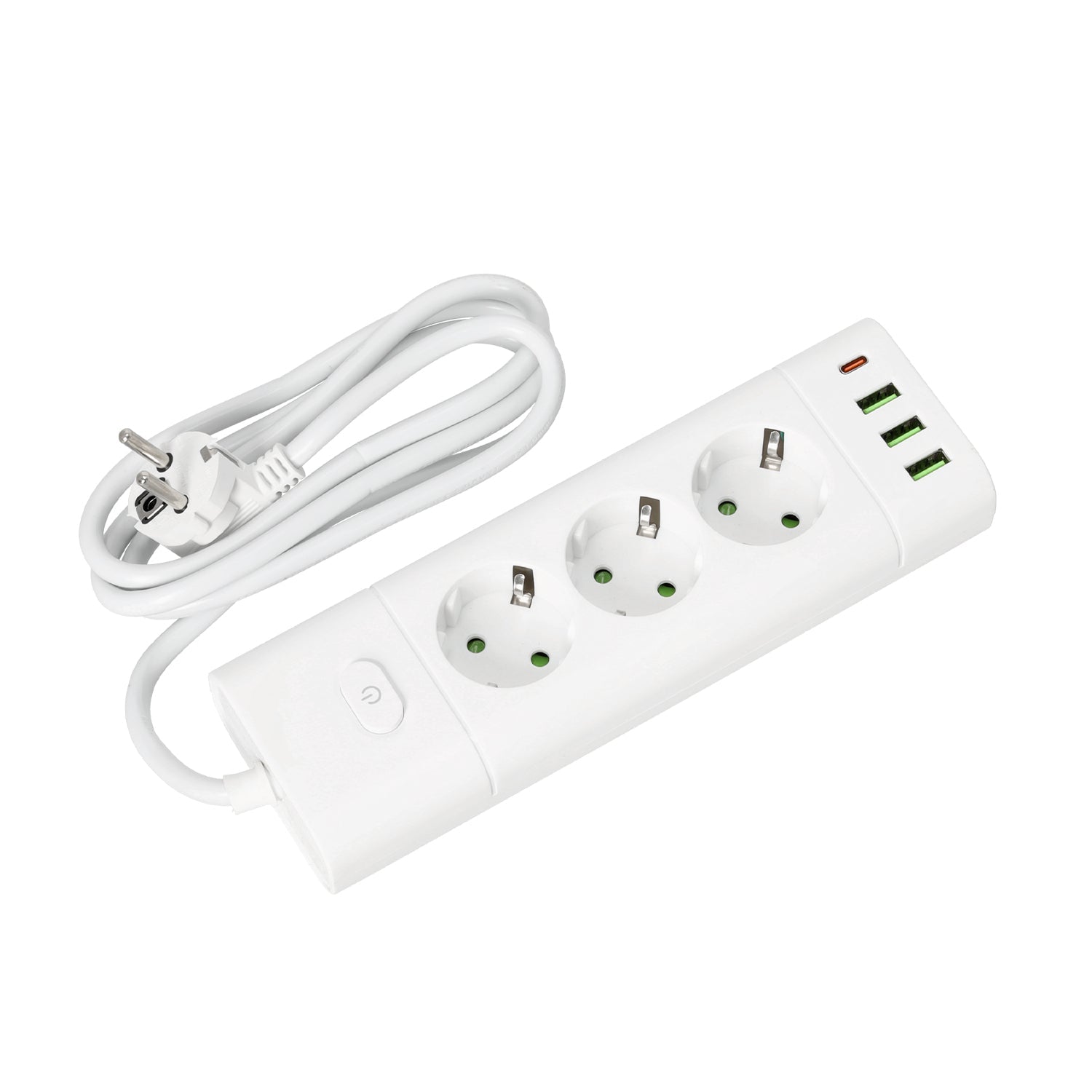 Przedłużacz 3x230V z USB i USB - C 3250W 16A z wyłącznikiem – biały - LAITICA