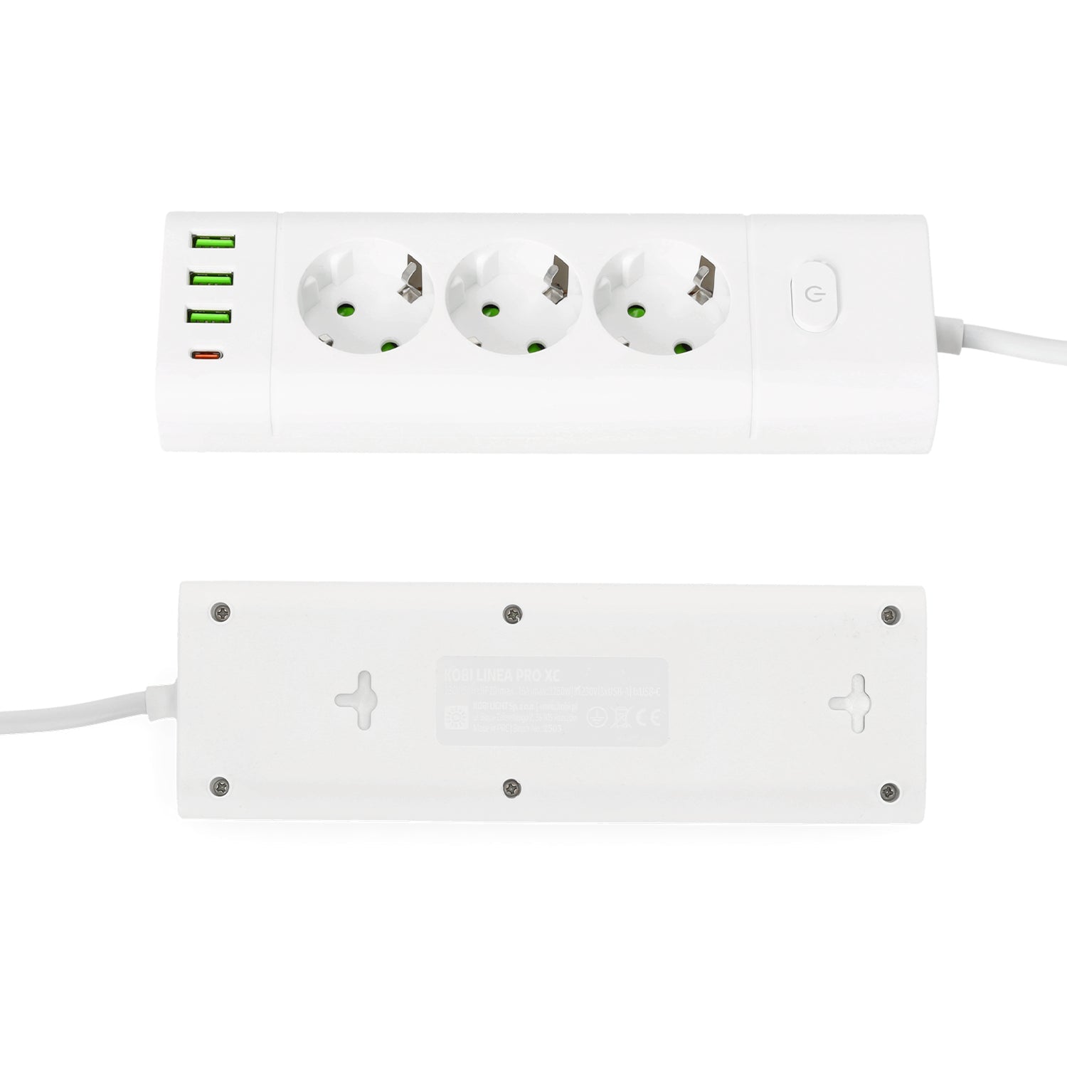 Przedłużacz 3x230V z USB i USB - C 3250W 16A z wyłącznikiem – biały - LAITICA