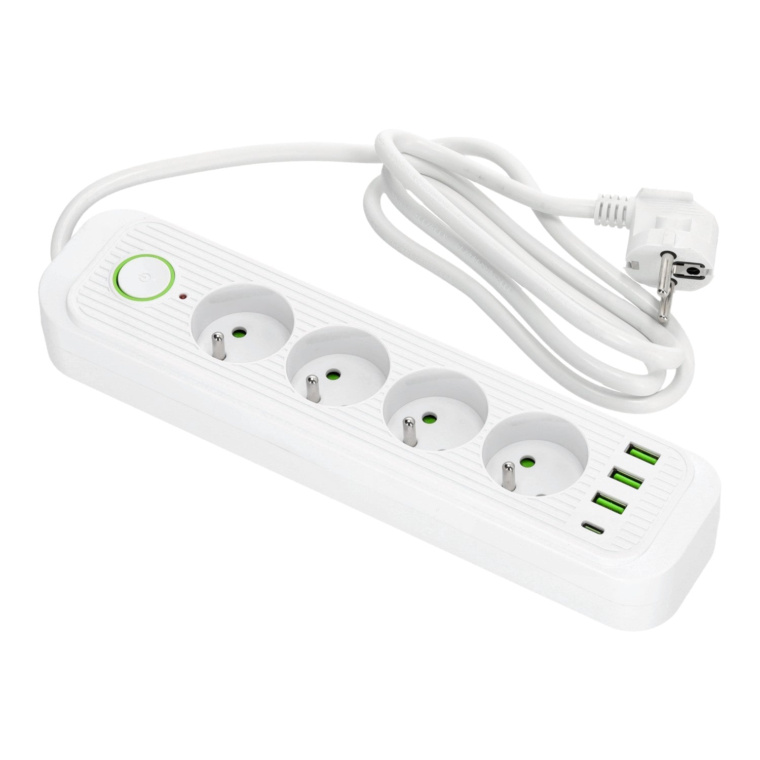 Przedłużacz 4 gniazda 1,5m LISTWA ZASILAJĄCA biały + 4x USB Z WŁĄCZNIKIEM - LAITICA