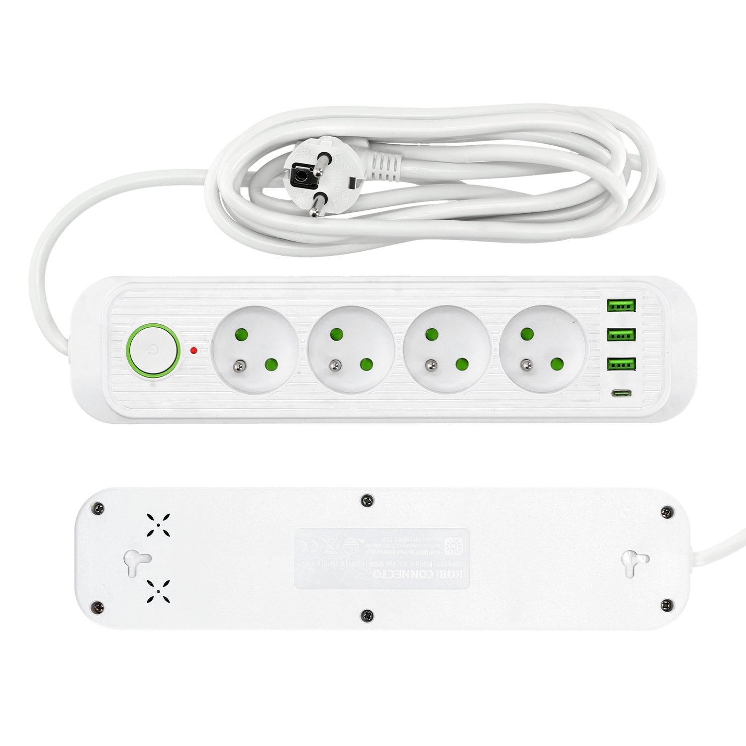 Przedłużacz 4 gniazda 3m LISTWA ZASILAJĄCA biały + 4x USB Z WŁĄCZNIKIEM - LAITICA