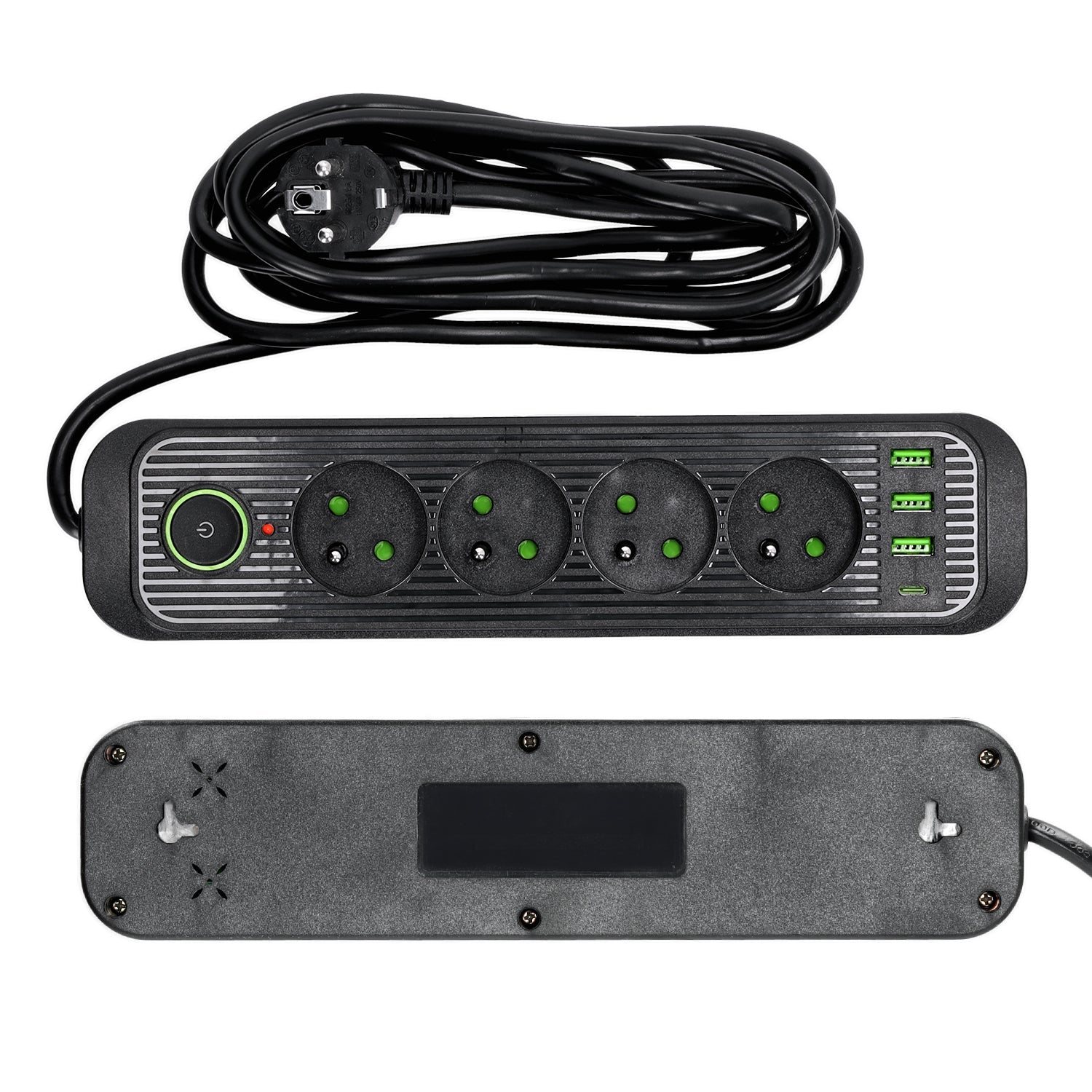 Przedłużacz 4 gniazda 3m LISTWA ZASILAJĄCA czarny + 4x USB Z WŁĄCZNIKIEM - LAITICA