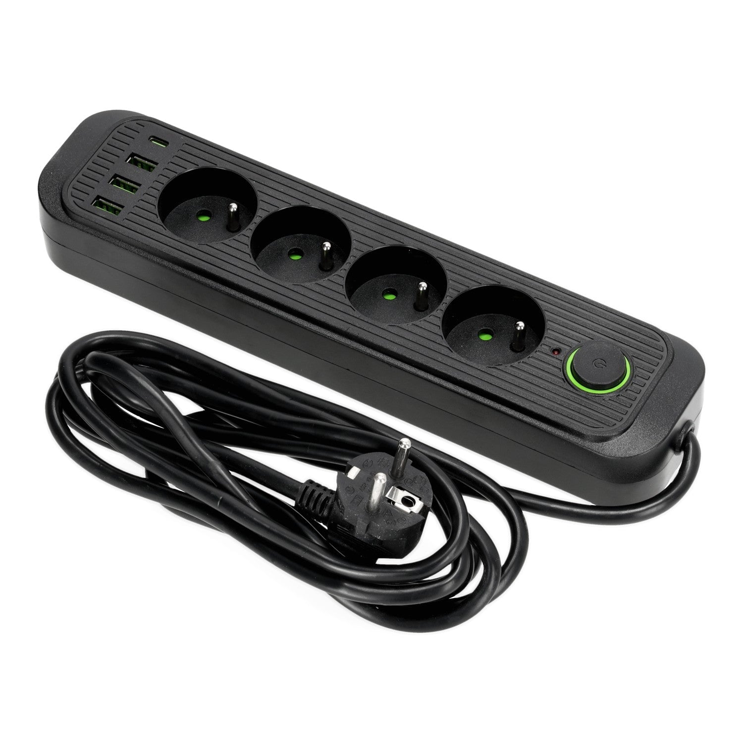 Przedłużacz 4 gniazda 3m LISTWA ZASILAJĄCA czarny + 4x USB Z WŁĄCZNIKIEM - LAITICA