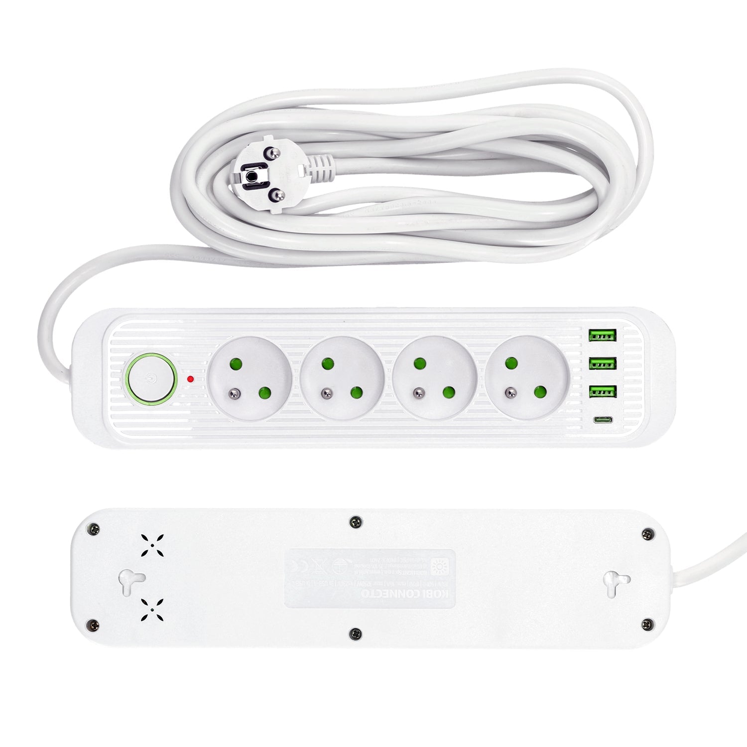 Przedłużacz 4 gniazda 5m LISTWA ZASILAJĄCA biały + 4x USB Z WŁĄCZNIKIEM - LAITICA