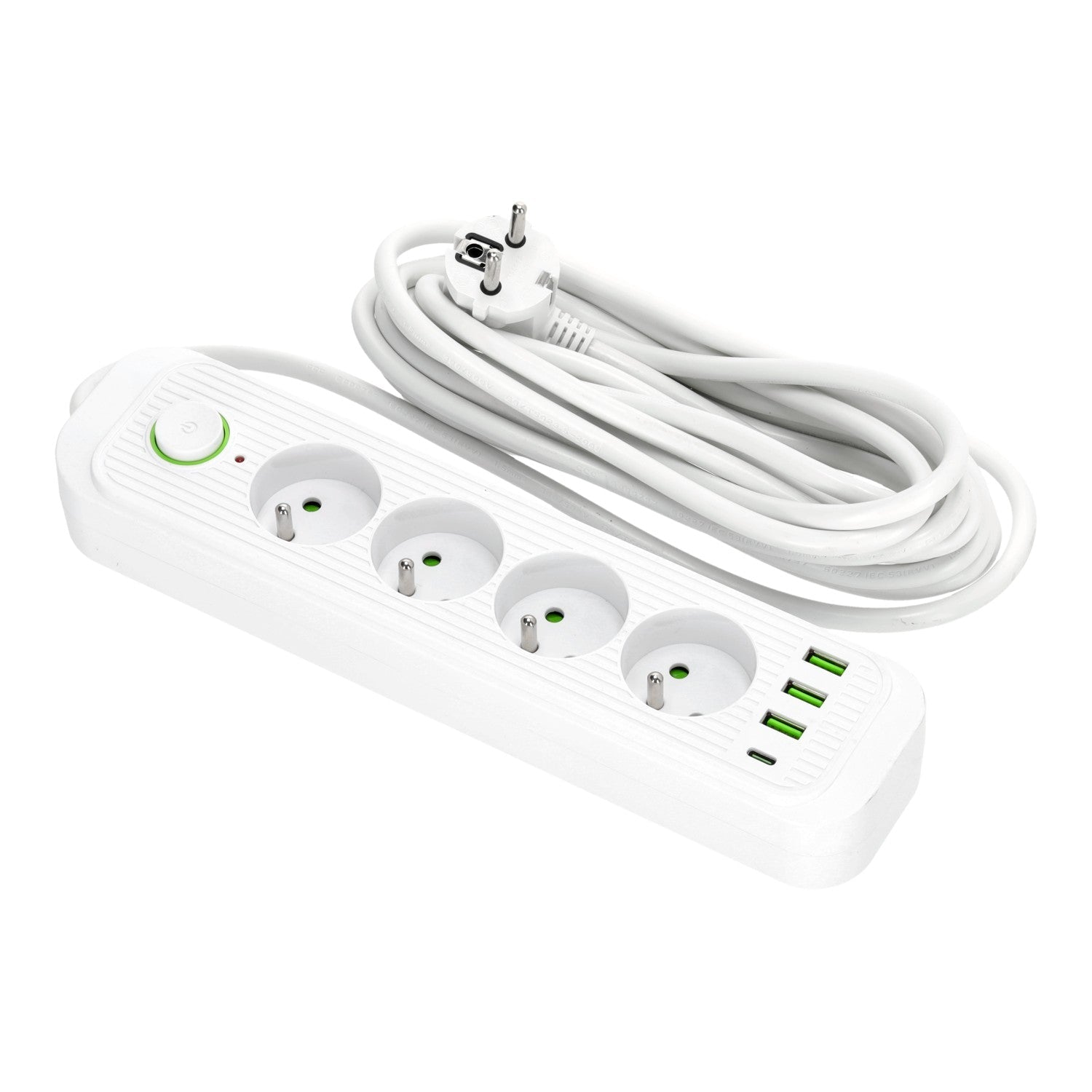 Przedłużacz 4 gniazda 5m LISTWA ZASILAJĄCA biały + 4x USB Z WŁĄCZNIKIEM - LAITICA