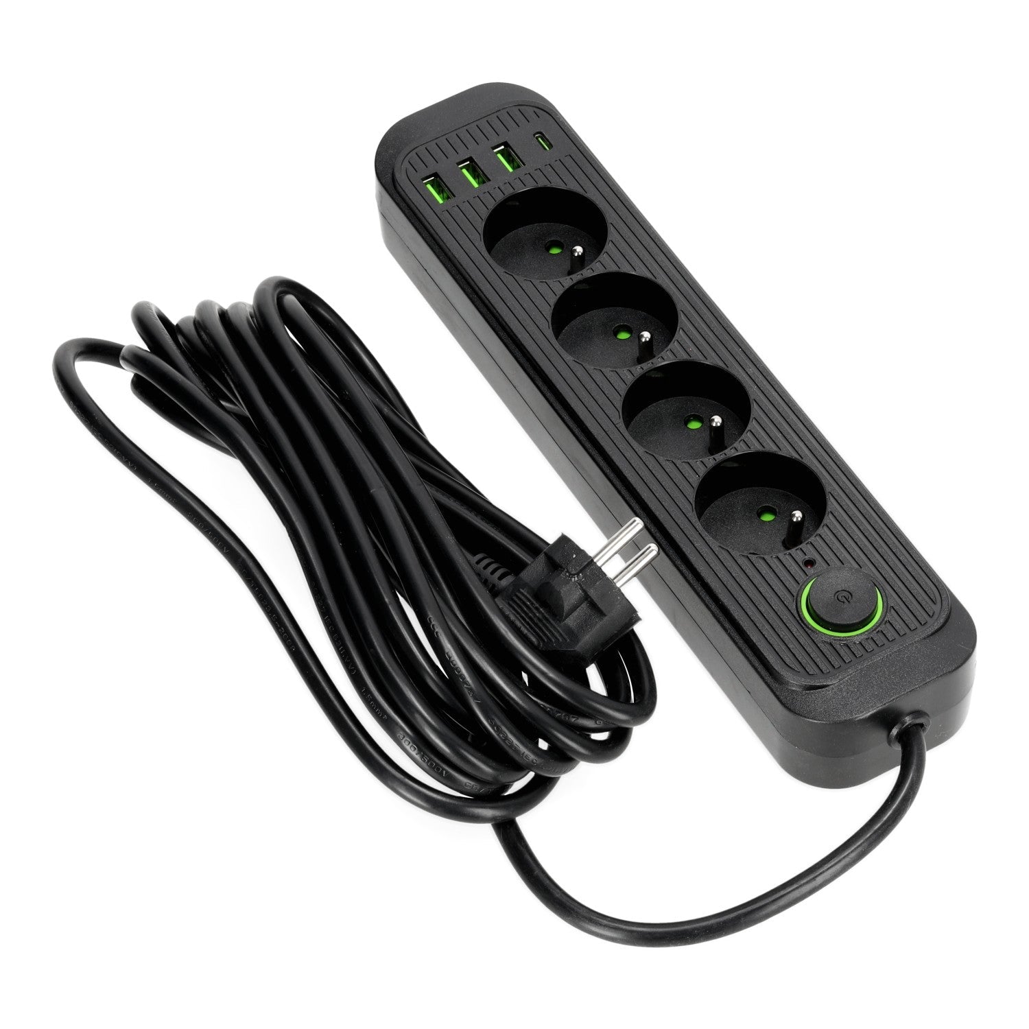 Przedłużacz 4 gniazda 5m LISTWA ZASILAJĄCA czarny + 4x USB Z WŁĄCZNIKIEM - LAITICA
