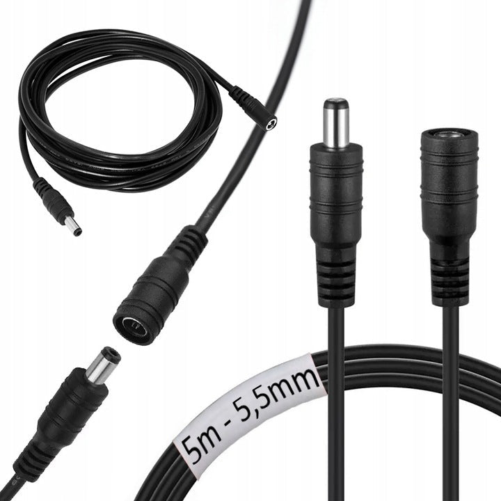 PRZEDŁUŻACZ 5m ZASILANIA kabel zasilający do kamer i lamp przewód DC 5,5mm - LAITICA