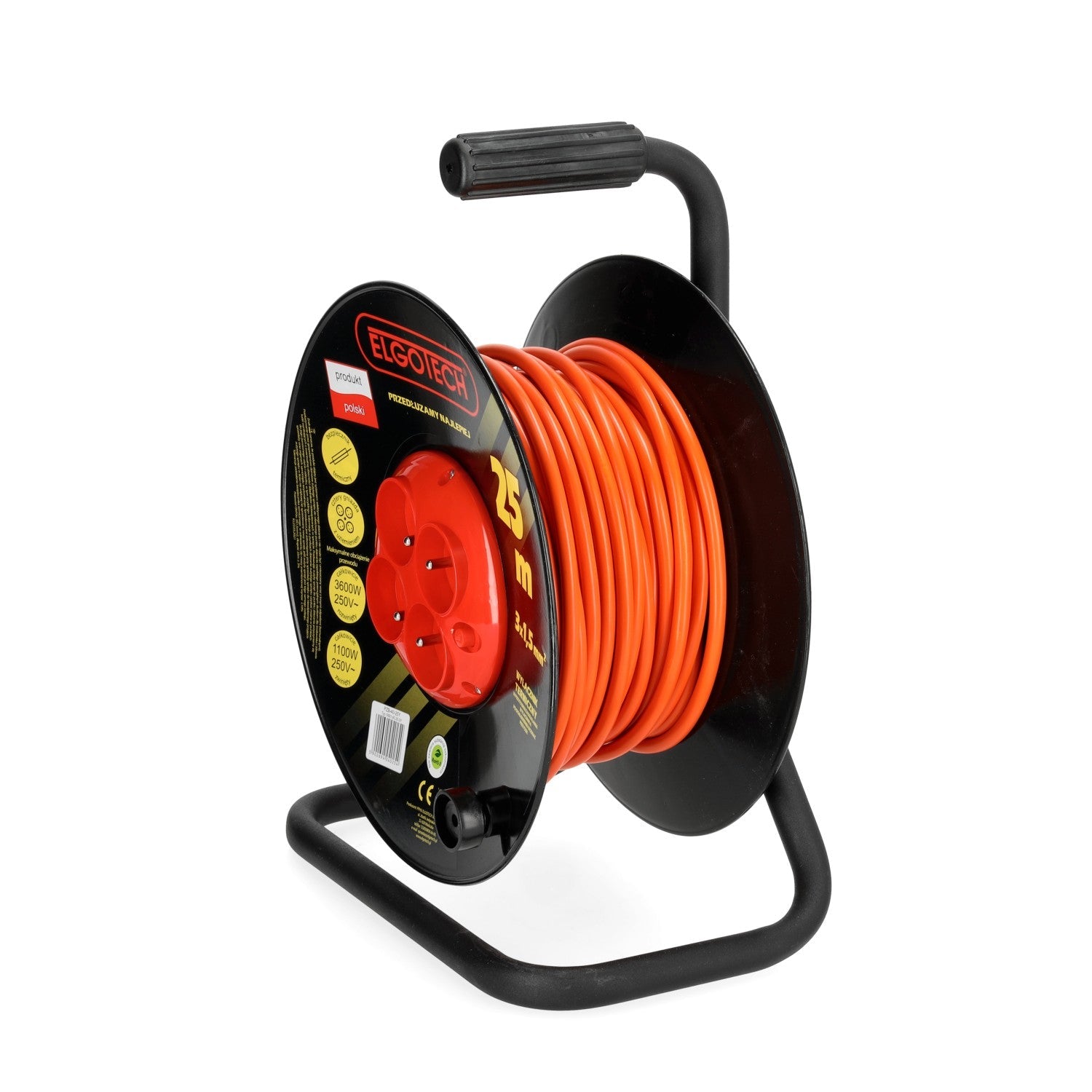 Przedłużacz bębnowy ogrodowy 25m 4 gniazda 3x1,5mm zwijany Z UCHWYTEM - LAITICA