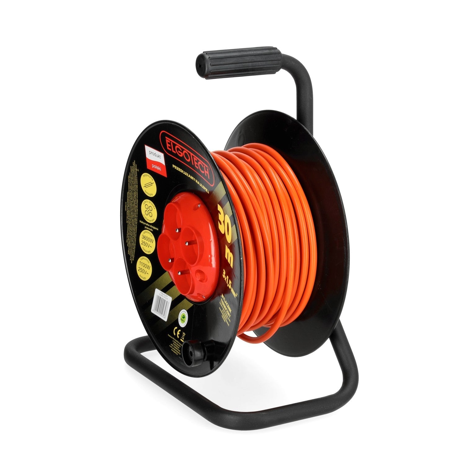 Przedłużacz bębnowy ogrodowy 30m 4 gniazda 3x1,5mm zwijany Z UCHWYTEM - LAITICA