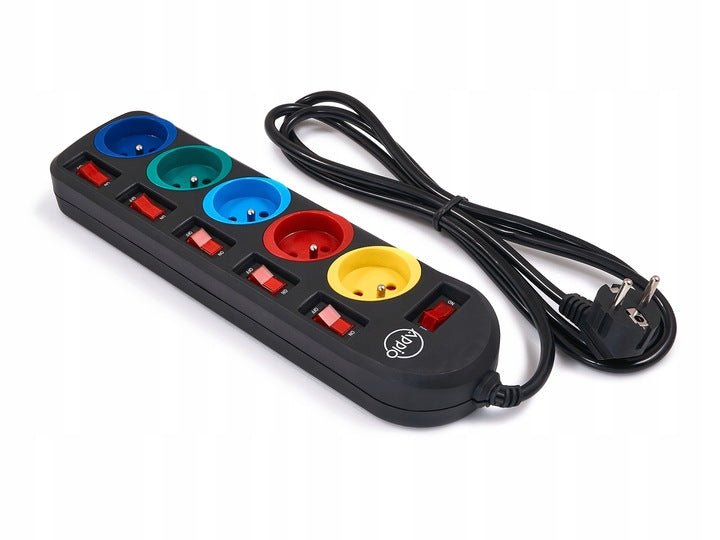 Przedłużacz KOLOROWY 2m listwa zasilająca 5 gniazd WŁĄCZNIK - LAITICA