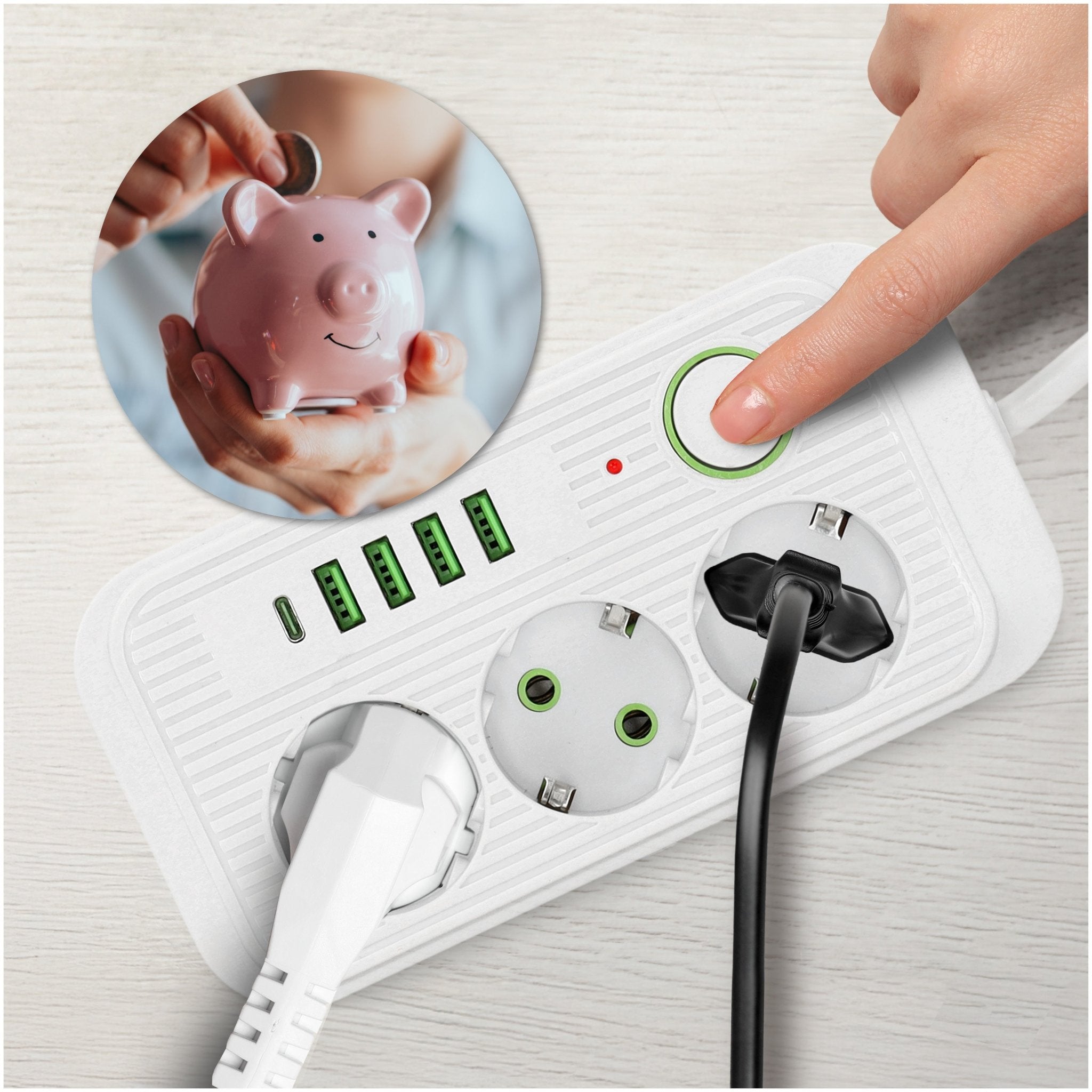 Przedłużacz Listwa Zasilająca 1,5m 3gn + 4x USB - A + USB - C Wyłącznik Biały - LAITICA