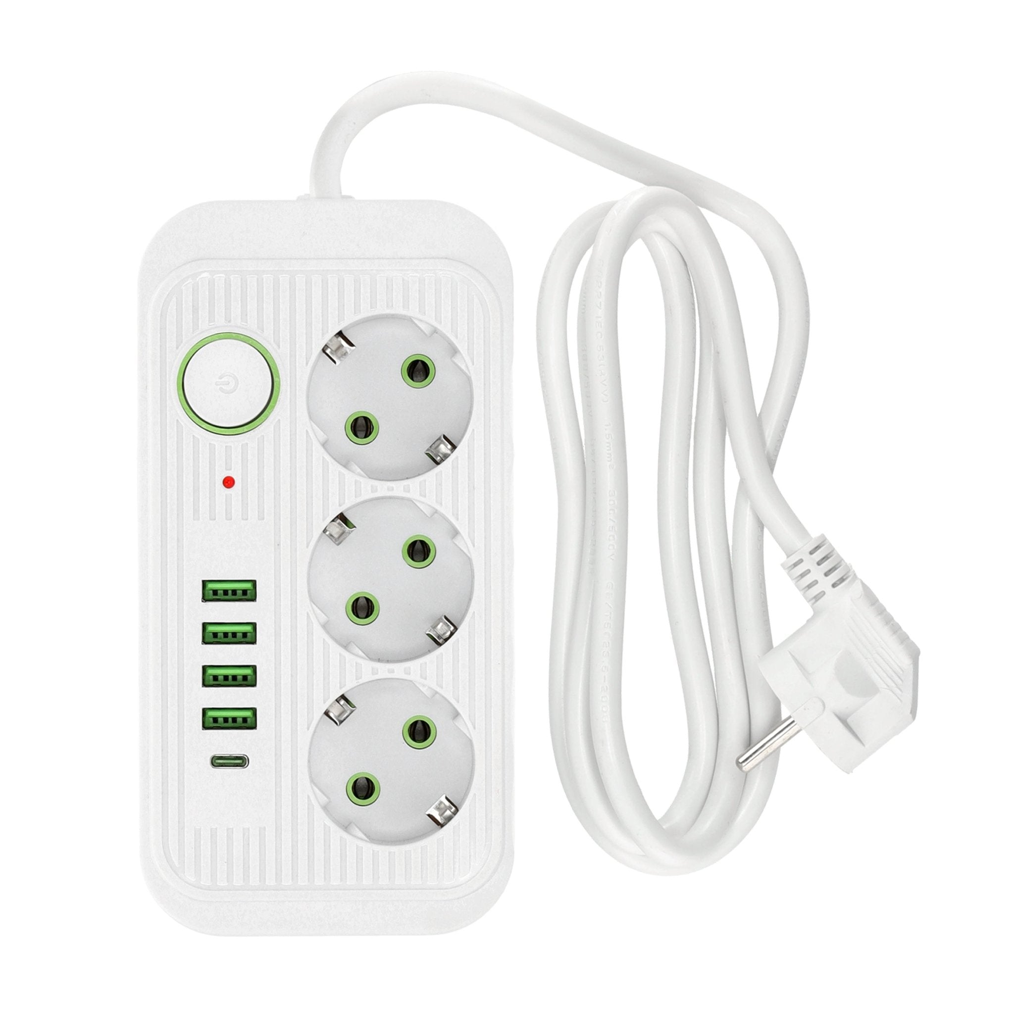 Przedłużacz Listwa Zasilająca 1,5m 3gn + 4x USB - A + USB - C Wyłącznik Biały - LAITICA