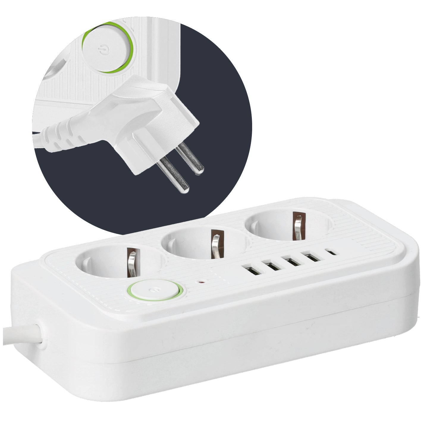 Przedłużacz Listwa Zasilająca 3m 3gn + 4x USB - A + USB - C Wyłącznik Biały - LAITICA