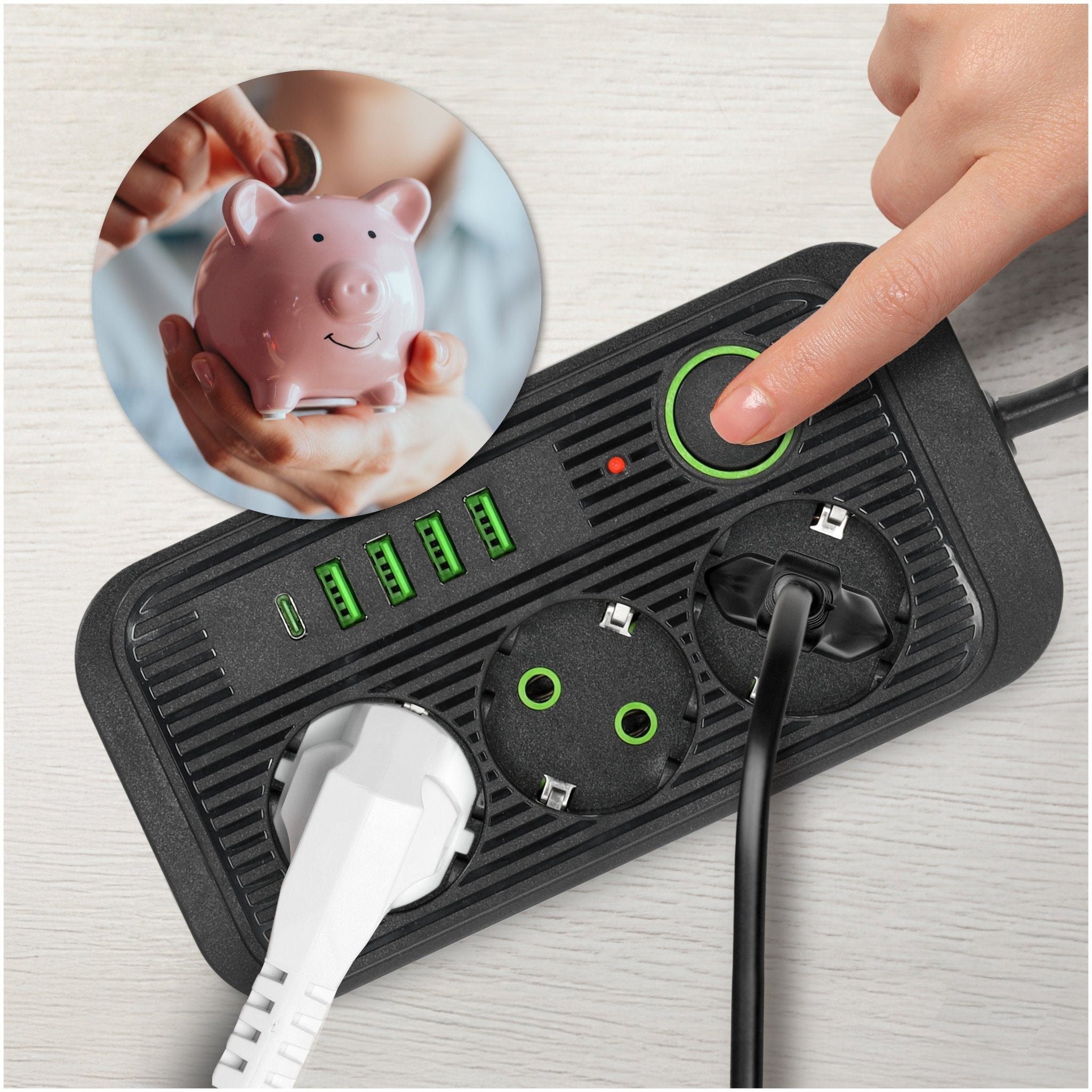 Przedłużacz Listwa Zasilająca 5m 3gn + 4x USB - A + USB - C Wyłącznik Czarny - LAITICA