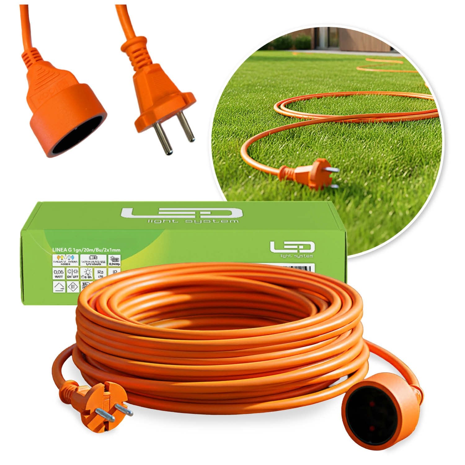 Przedłużacz Ogrodowy 1 gniazdo 20 m Do Kosiarki Kabel H05VV - F - LAITICA