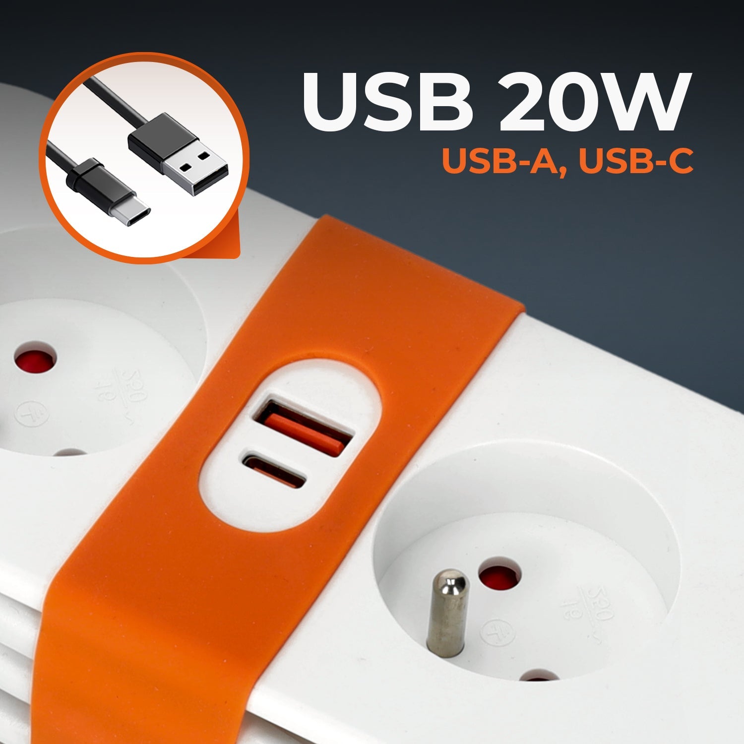 Przedłużacz z PŁASKĄ WTYCZKĄ 2 gniazda 1,4m Biały Listwa z Uziem. + 2x USB - LAITICA