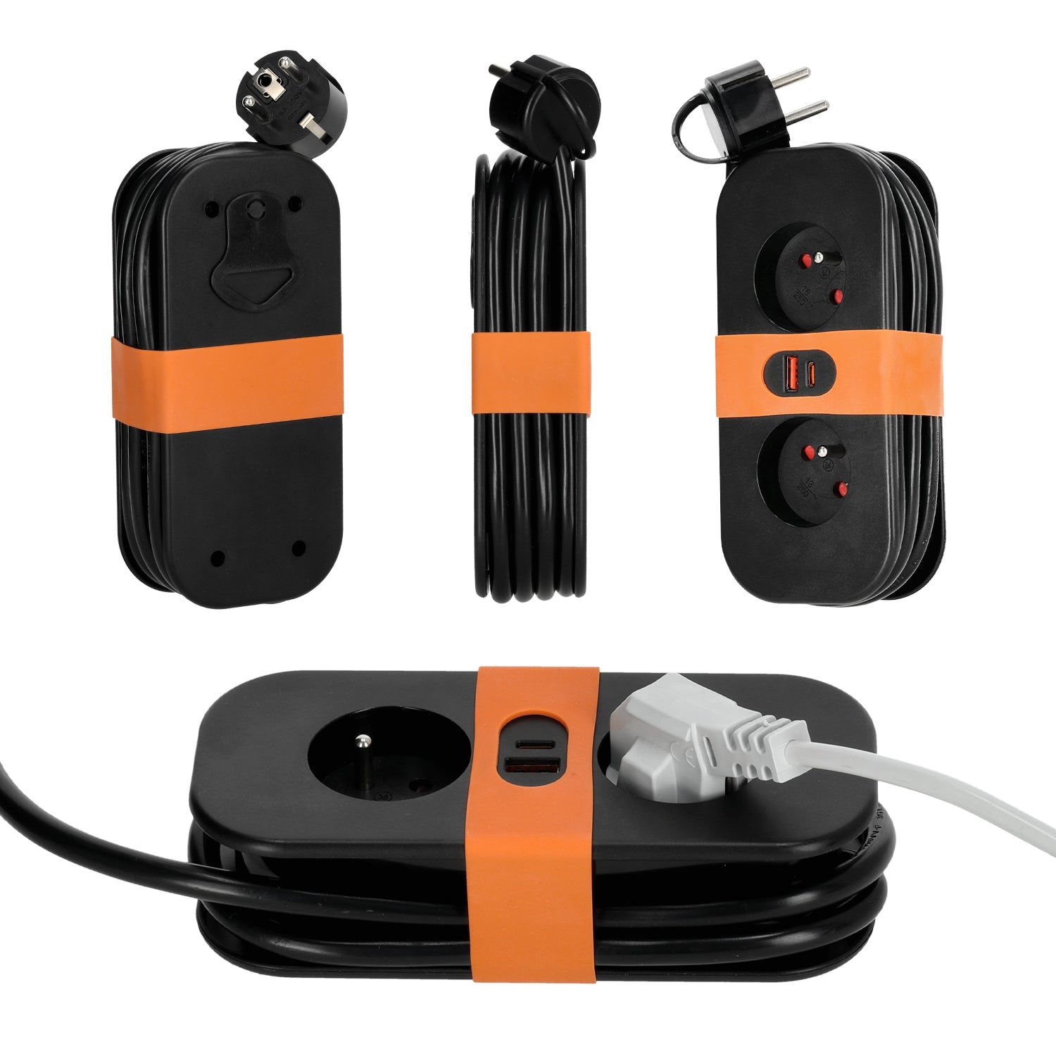 Przedłużacz z PŁASKĄ WTYCZKĄ 2 gniazda 1,4m Czarny Listwa z Uziem. + 2x USB - LAITICA