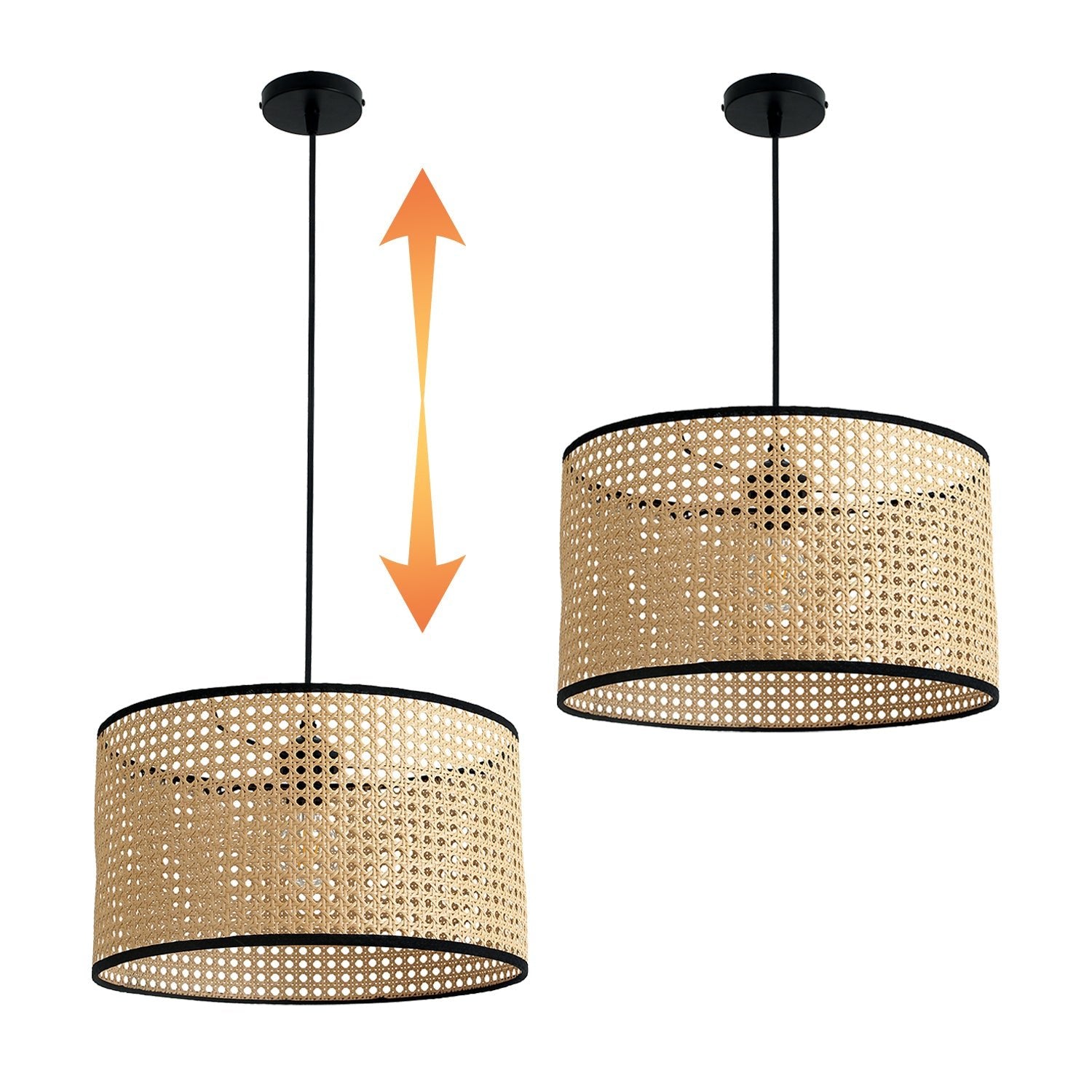 Rattanowa Lampa Wisząca RENNI B Naturalna Abażur STYL BOHO czarne dodatki - LAITICA