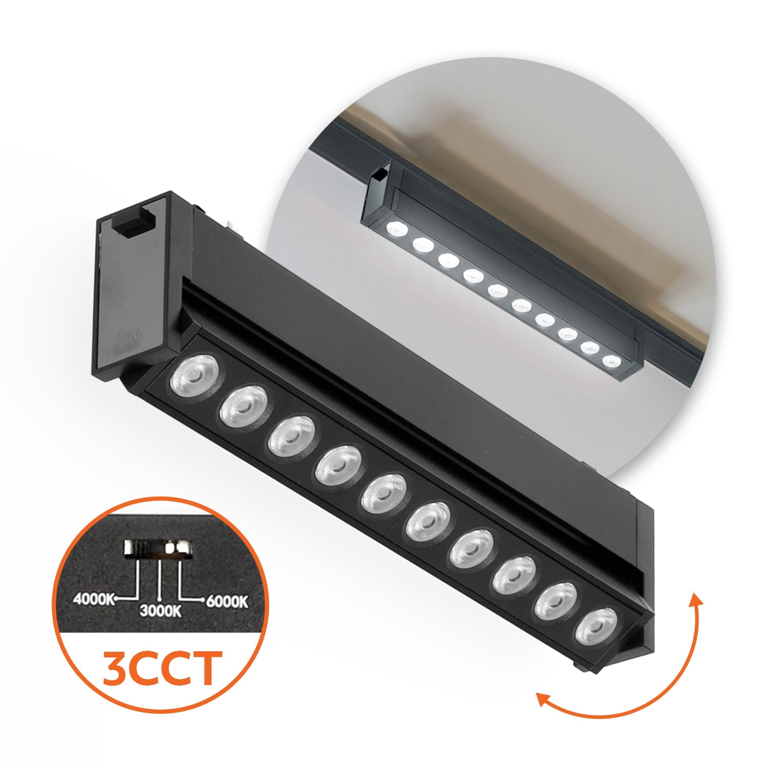 Reflektor magnetyczny LED 10W 3CCT czarny – widok z przodu