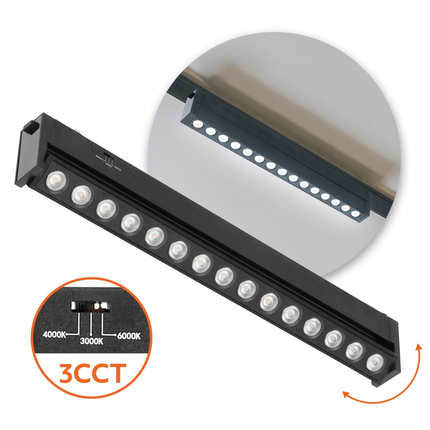 Reflektor magnetyczny LED 15W 3CCT do szyny magnetycznej natynkowej – czarny - LAITICA