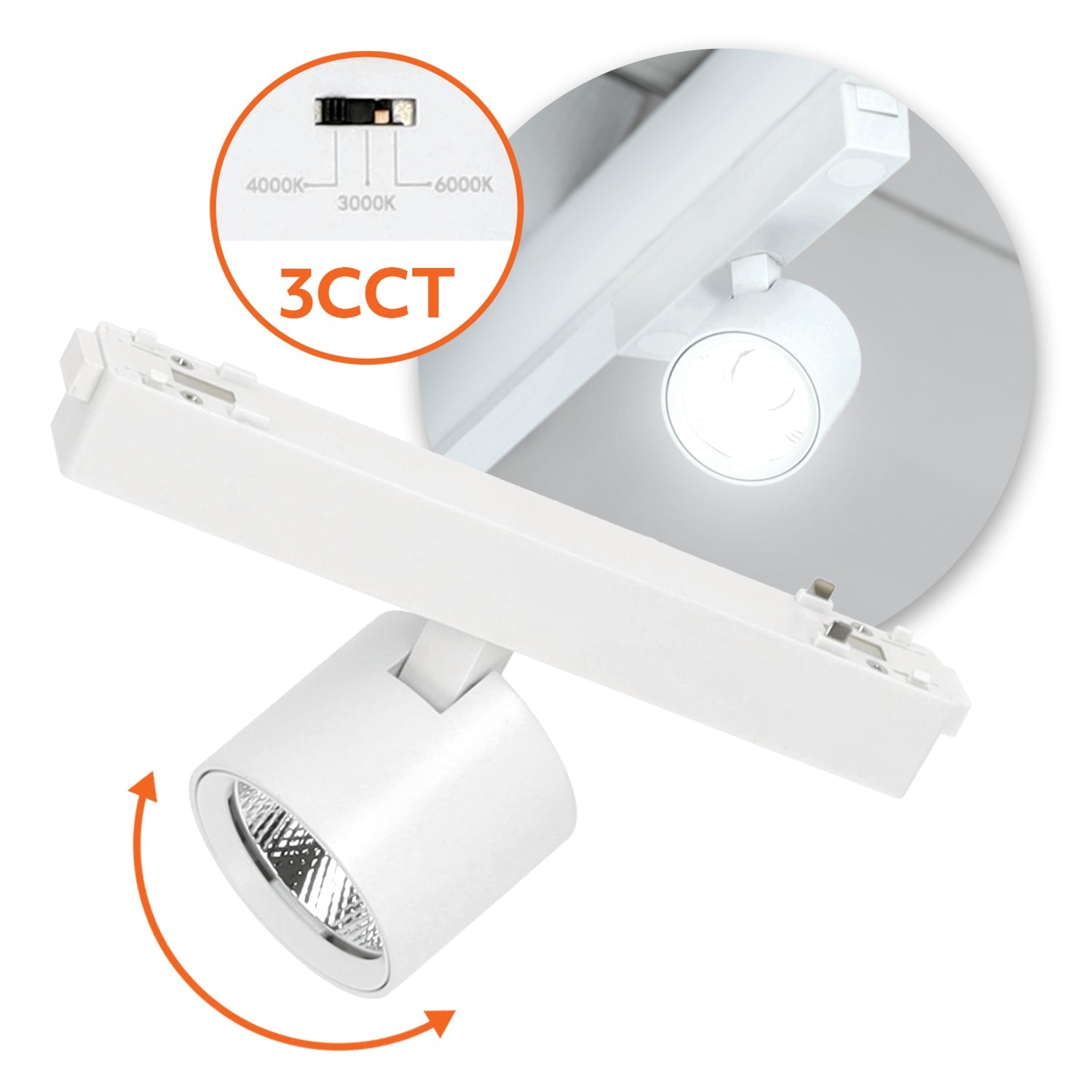 Reflektor magnetyczny LED 7W 3CCT do szyny magnetycznej natynkowej – biały - LAITICA