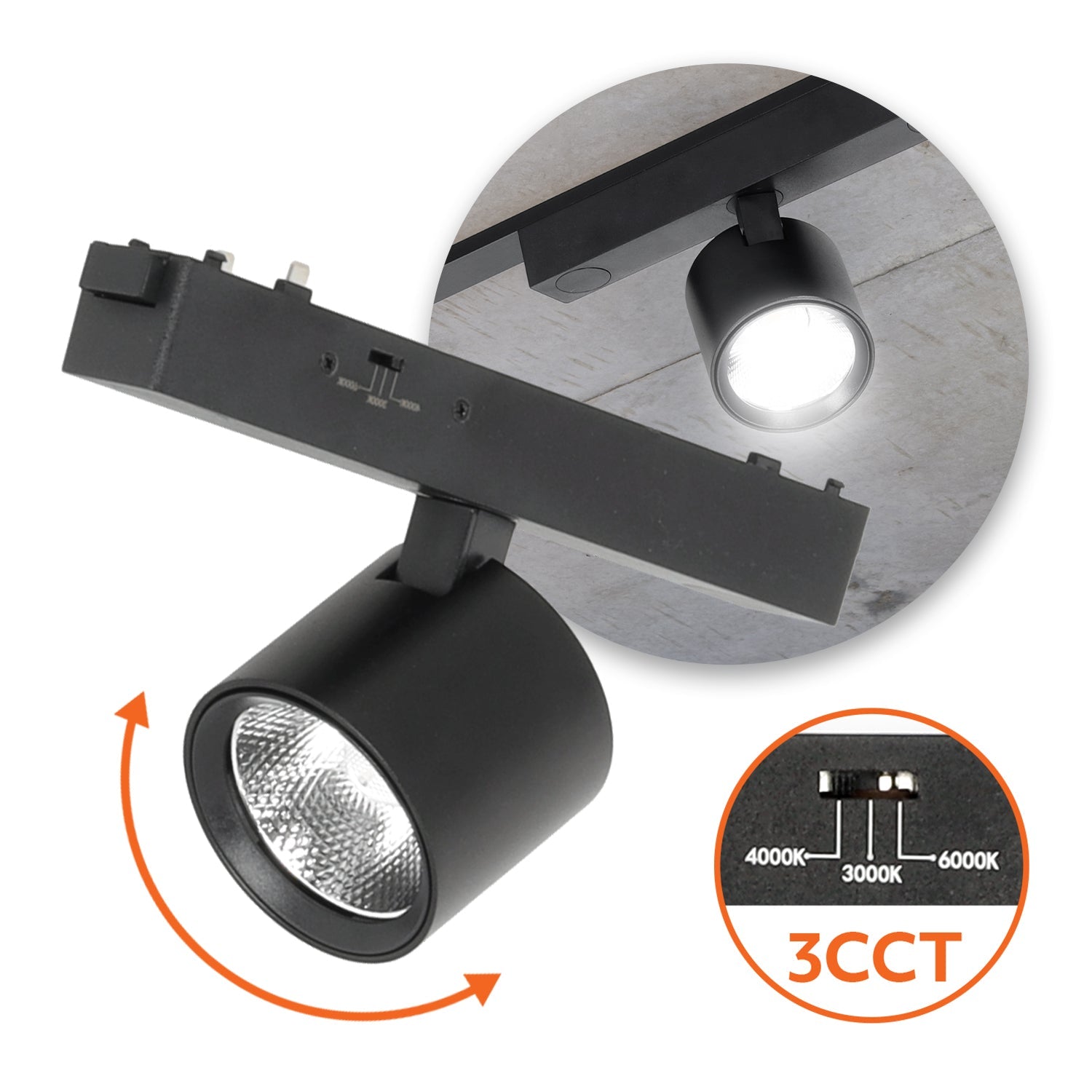 Reflektor magnetyczny LED 7W 3CCT do szyny magnetycznej natynkowej – czarny - LAITICA