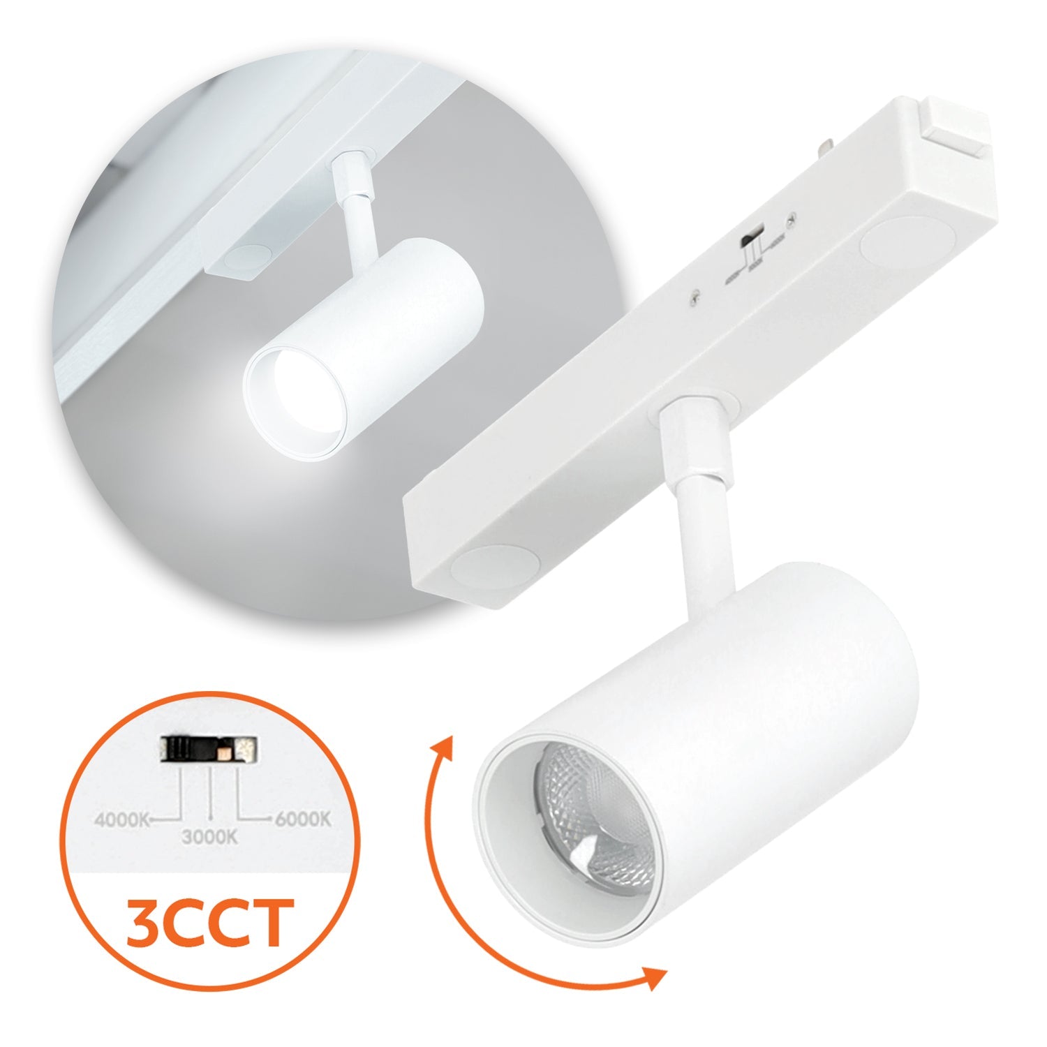 Reflektor Szynowy Magnetyczny LED 10W 3CCT Biały | Do Szyn Natynkowych - LAITICA