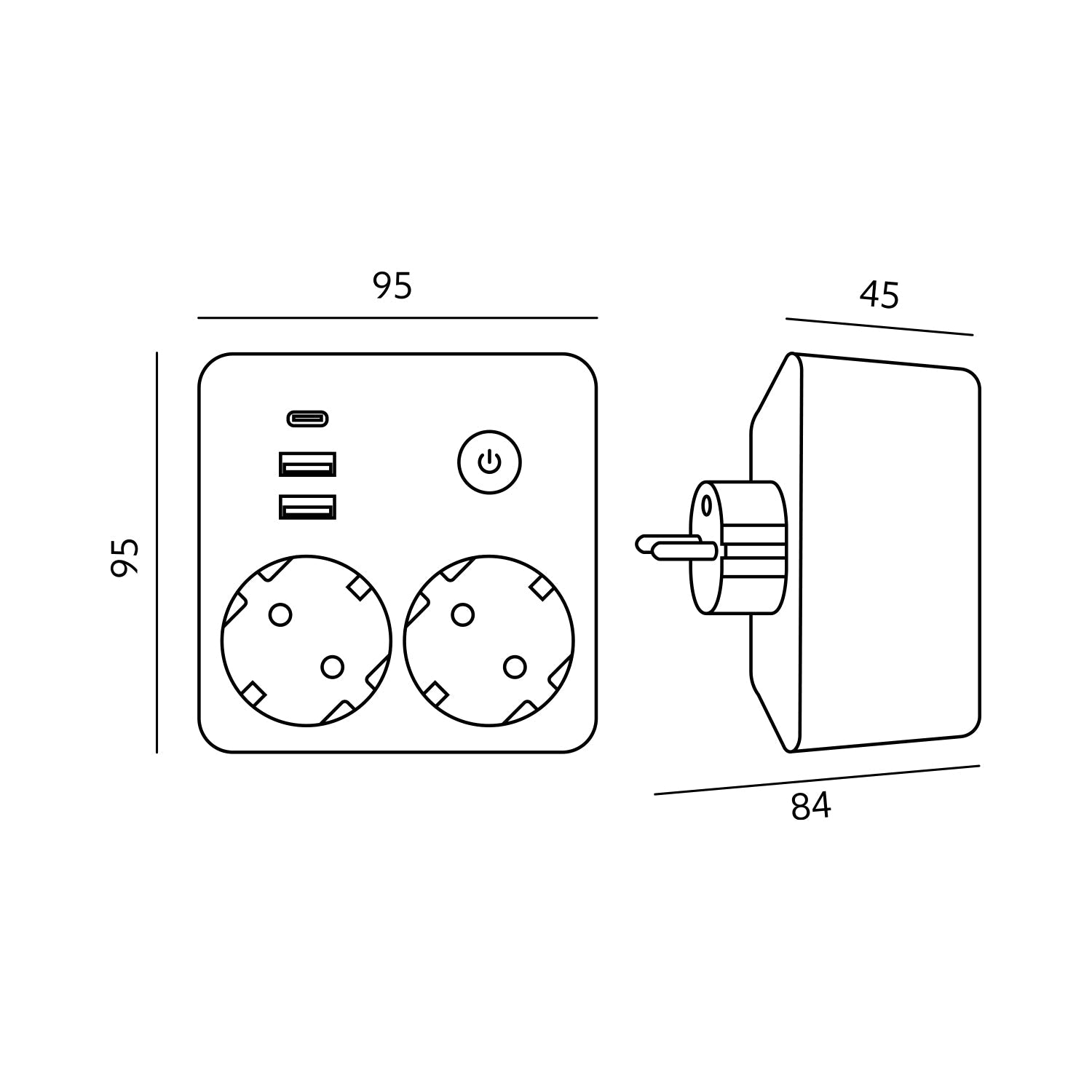 Rozgałęźnik 2 gniazda 230V z USB i USB - C 2500W 10A z wyłącznikiem - LAITICA