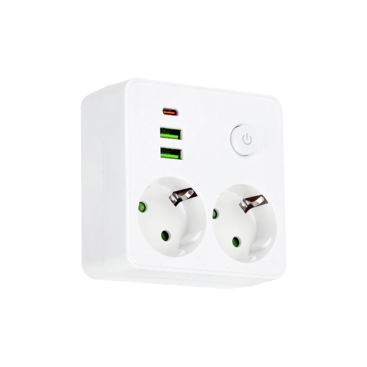 Rozgałęźnik 2 gniazda 230V z USB i USB - C 2500W 10A z wyłącznikiem biały - LAITICA