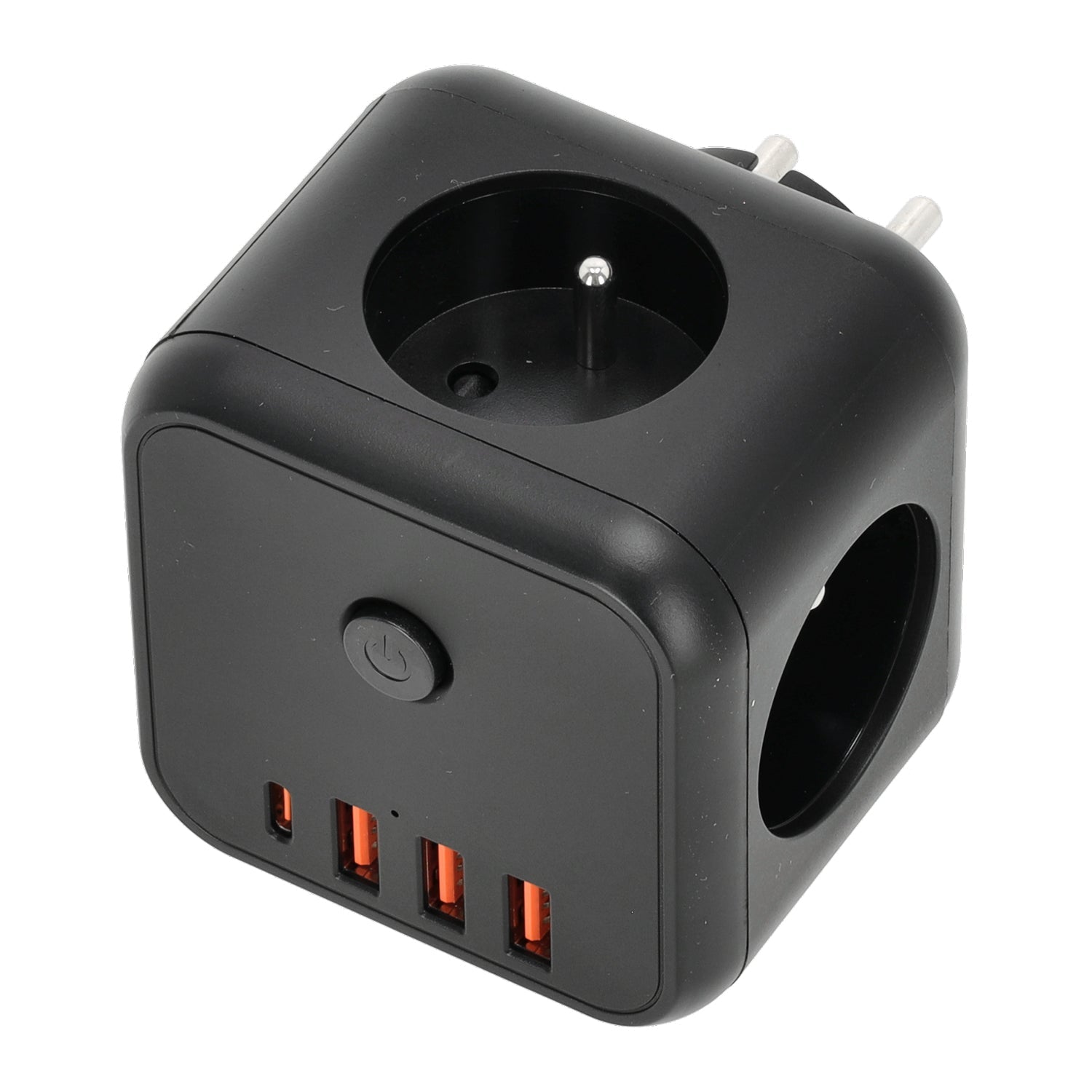 Rozgałęźnik Sieciowy Kostka 3 gniazda + 4x USB Wyłącznik Czarny Rozdzielacz - LAITICA